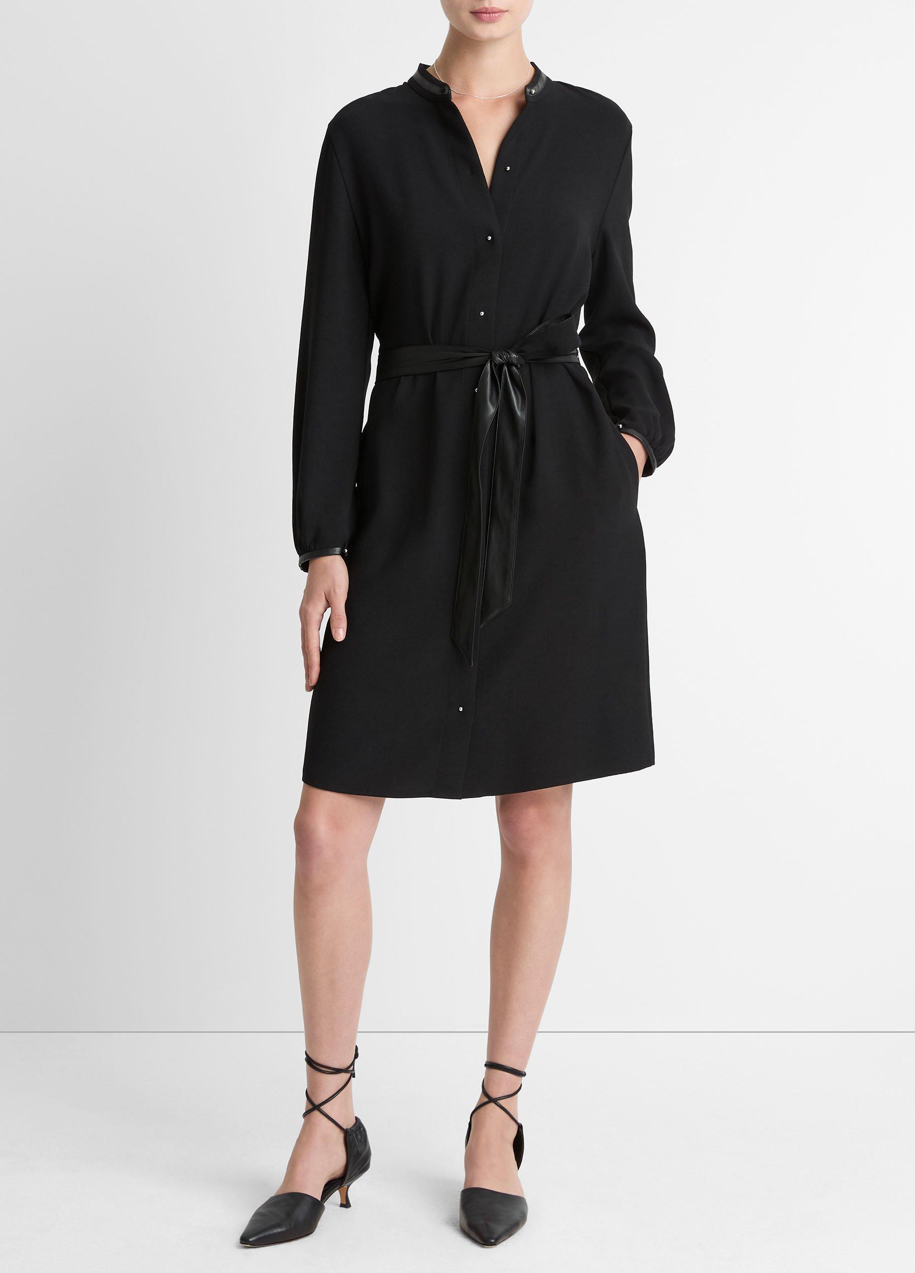 Faux-Leather-Trim Crepe Shirt Dress image number 0