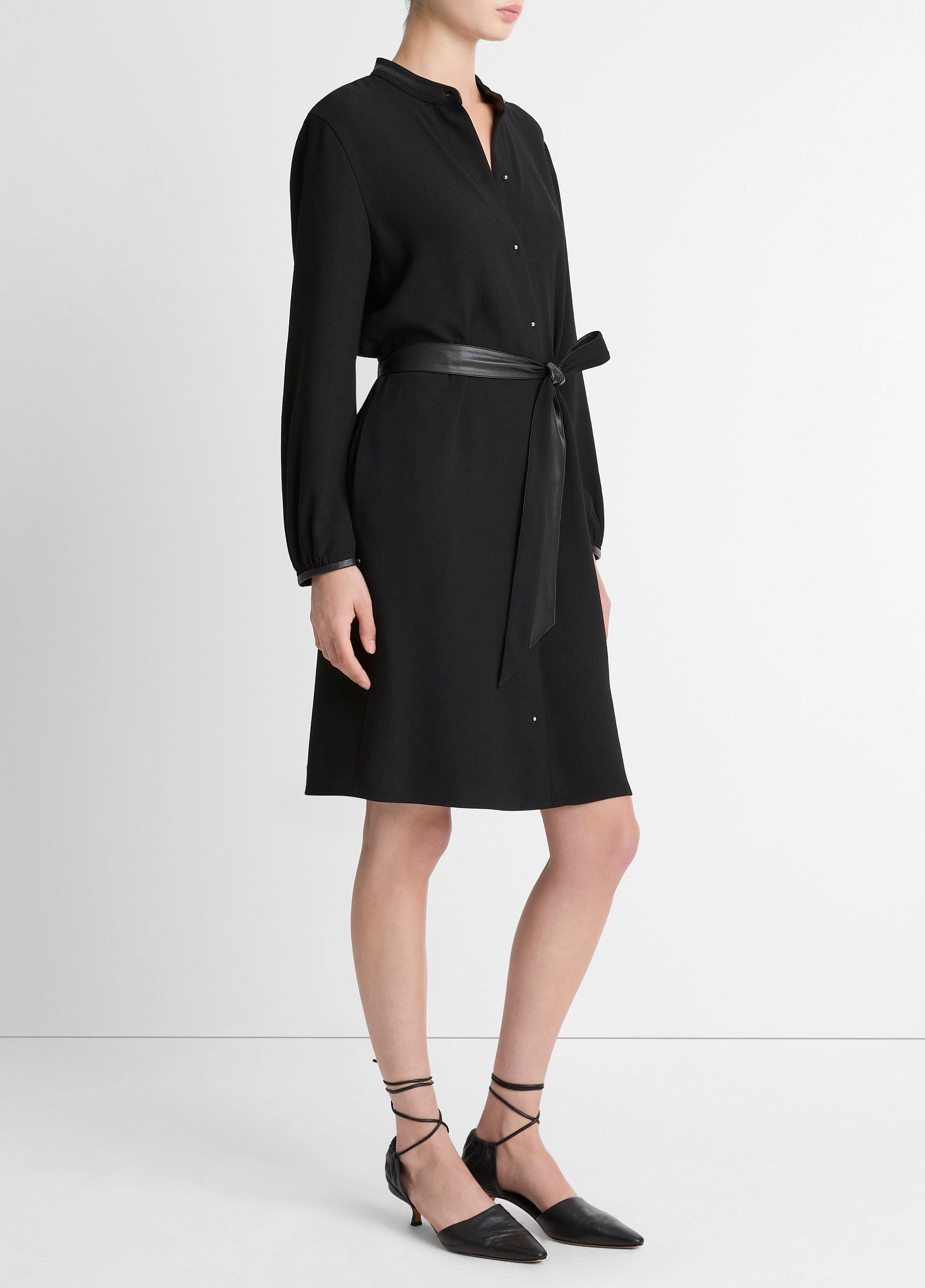 Faux-Leather-Trim Crepe Shirt Dress image number 1