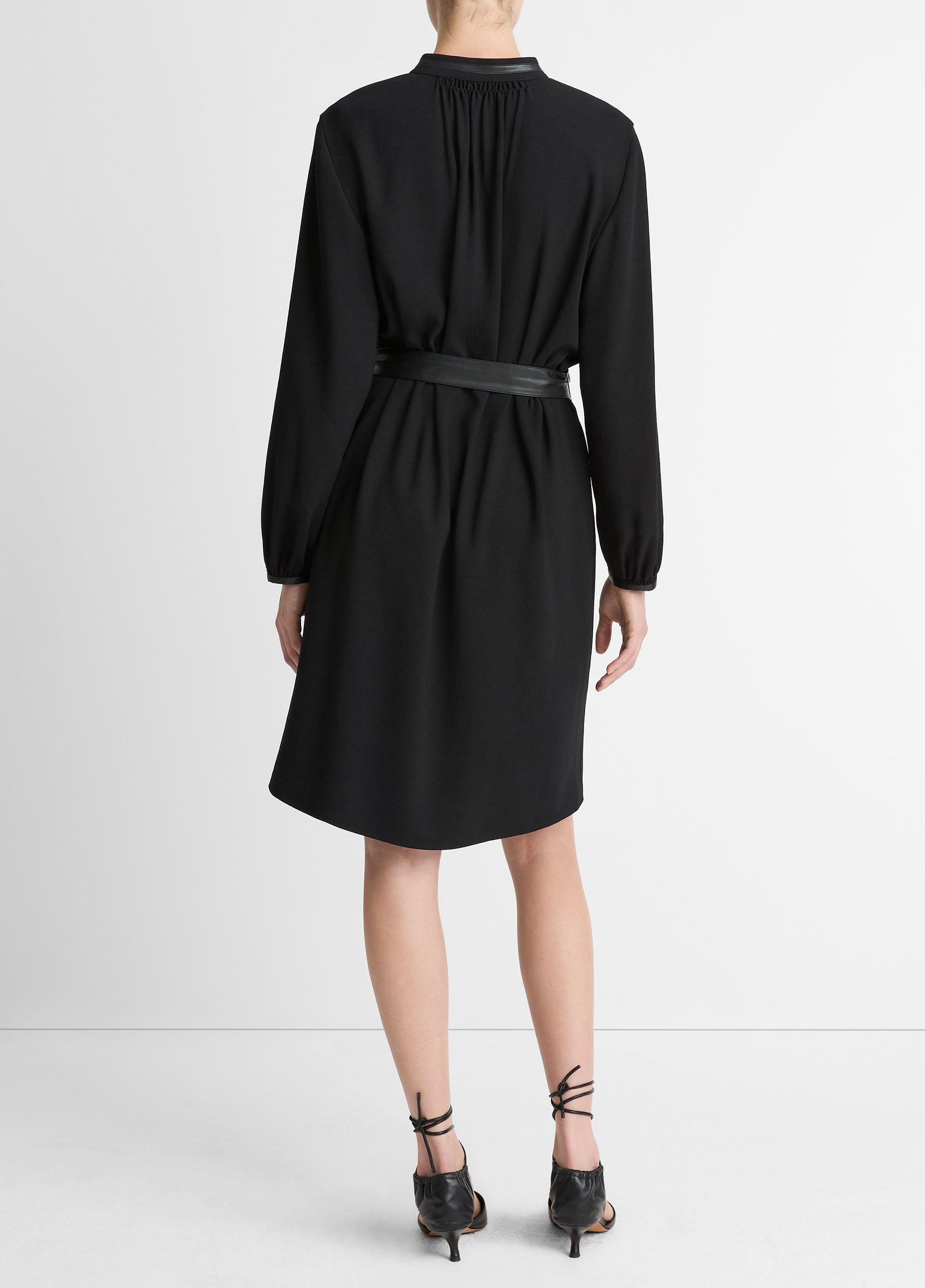 Faux-Leather-Trim Crepe Shirt Dress image number 2