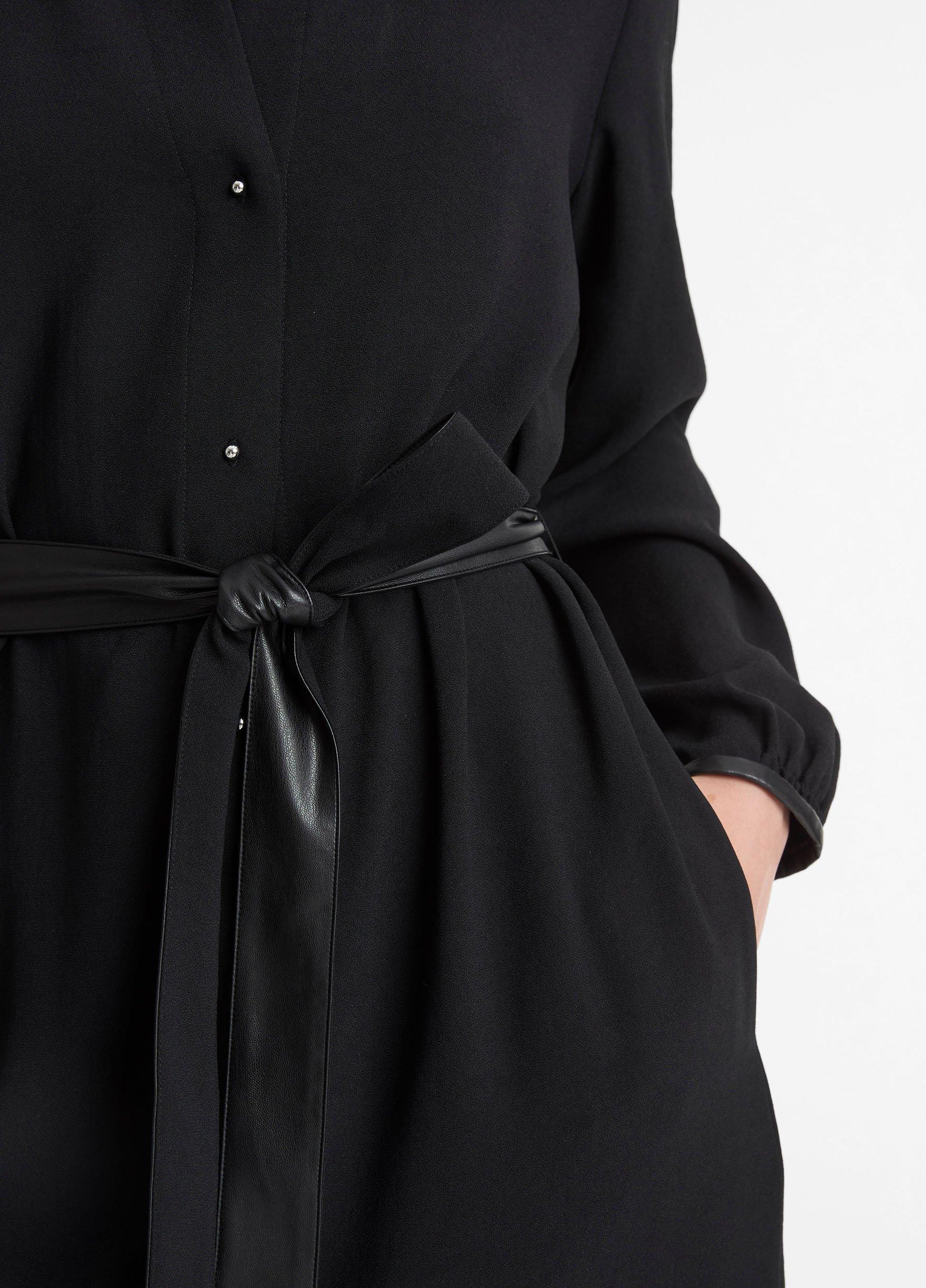 Faux-Leather-Trim Crepe Shirt Dress image number 3