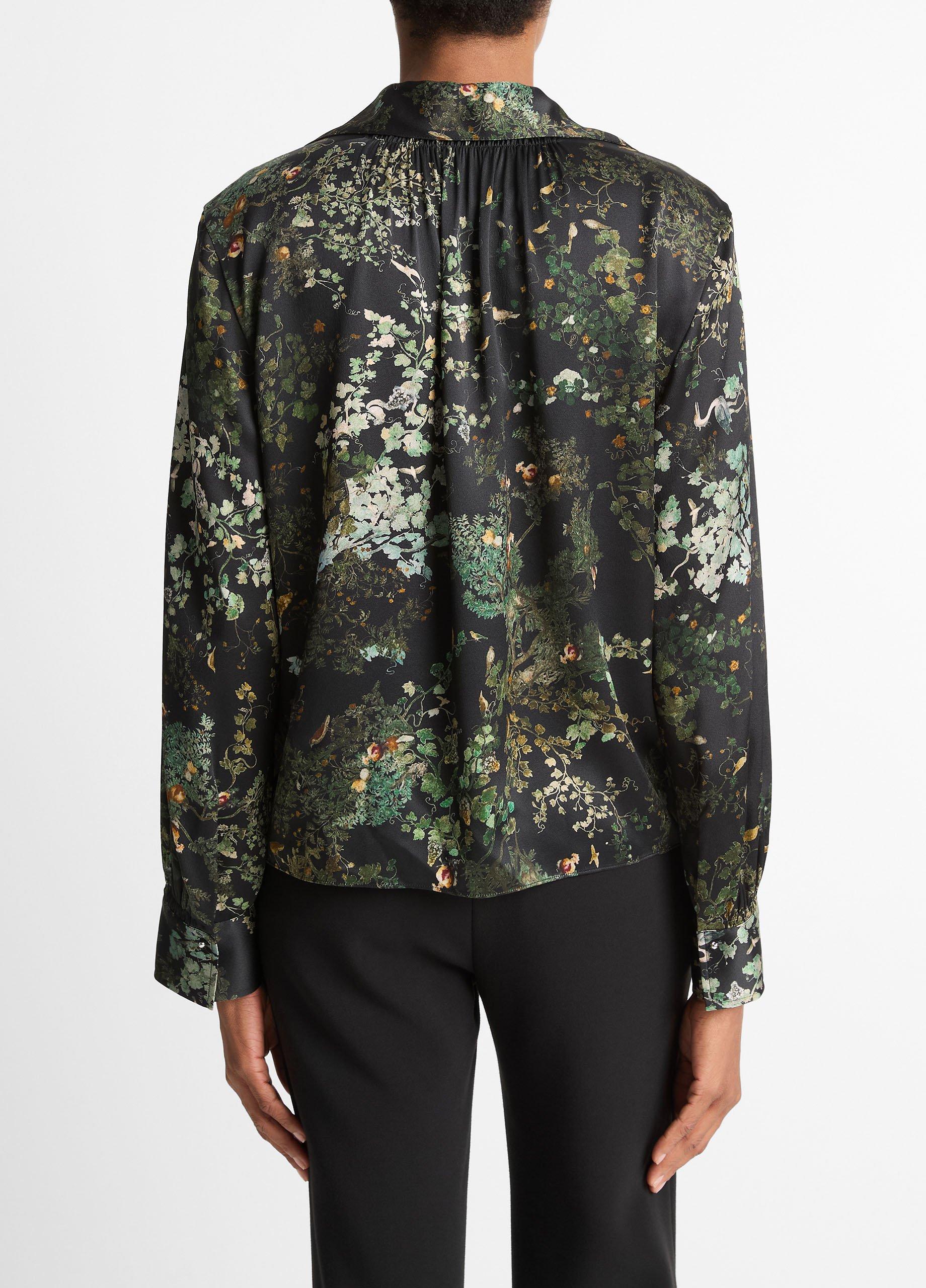 Smocked Grape Vine Silk Long-Sleeve Blouse image number 2