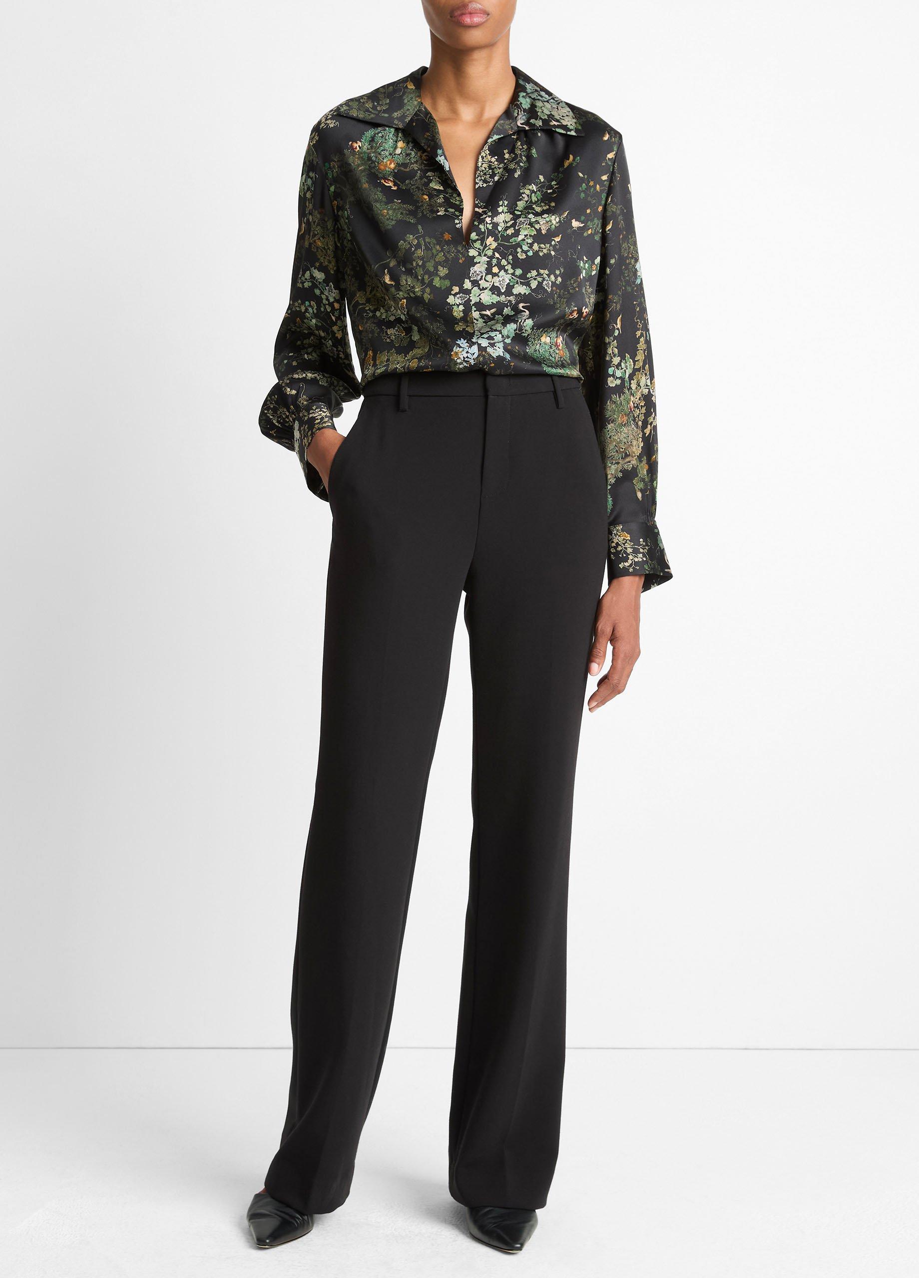 Smocked Grape Vine Silk Long-Sleeve Blouse image number 3