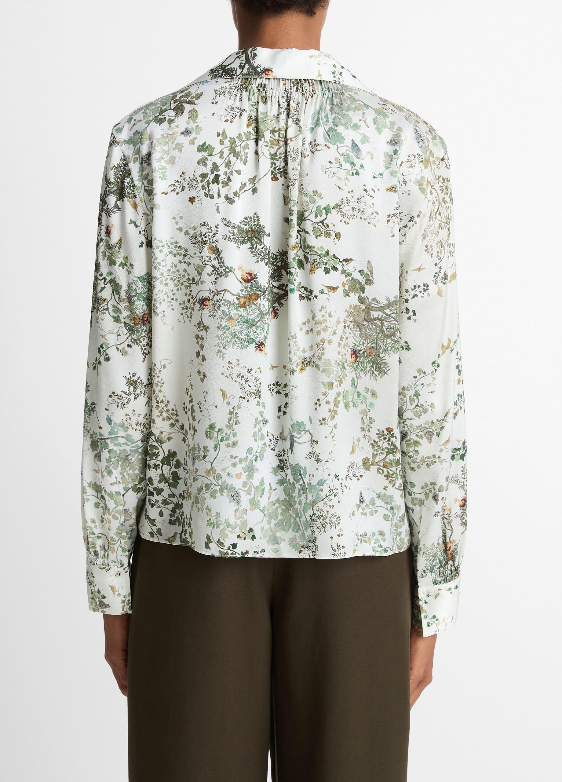 Smocked Grape Vine Silk Long-Sleeve Blouse image number 2