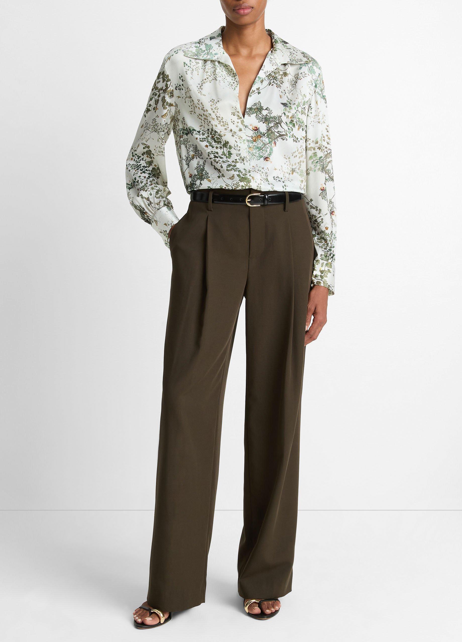 Smocked Grape Vine Silk Long-Sleeve Blouse image number 3