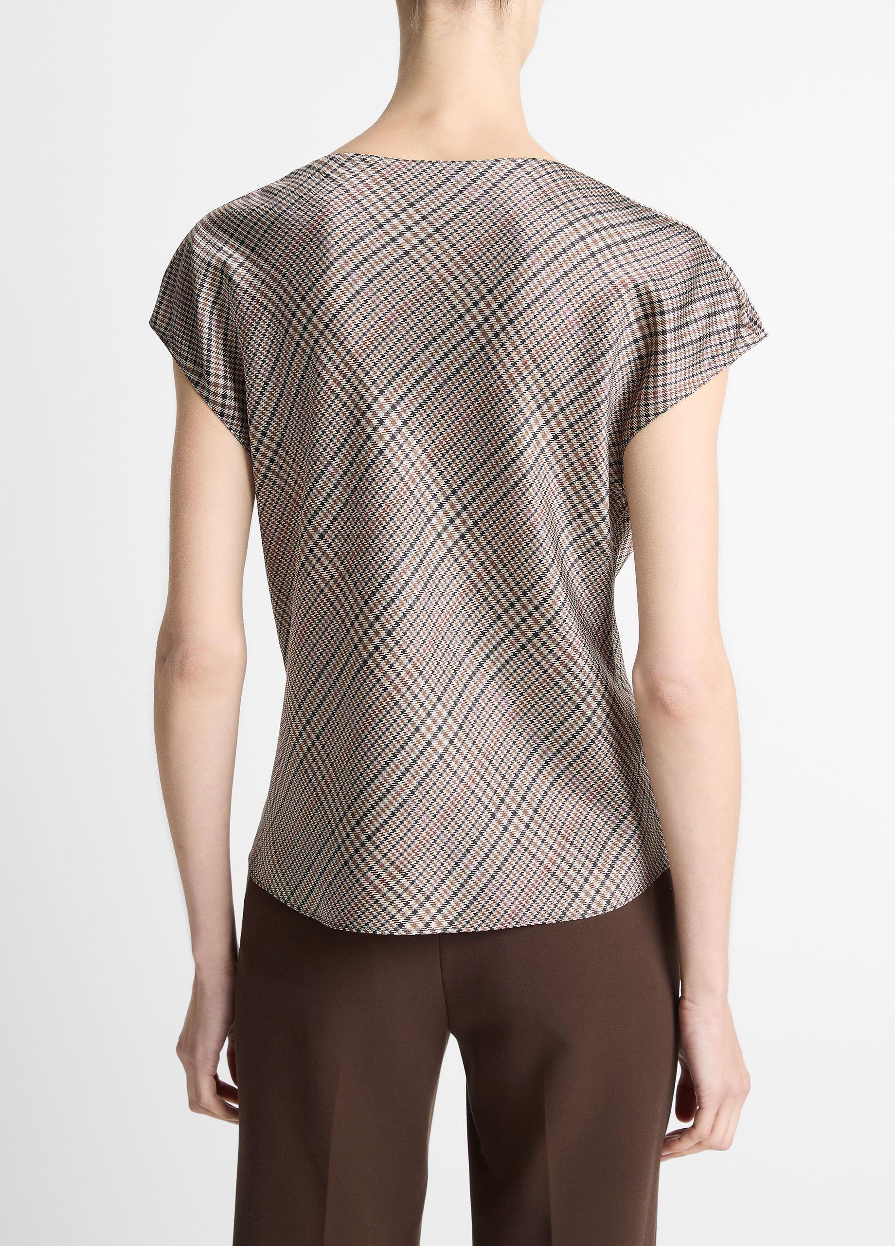 Pressed Plaid Silk Cowl-Neck Blouse image number 2