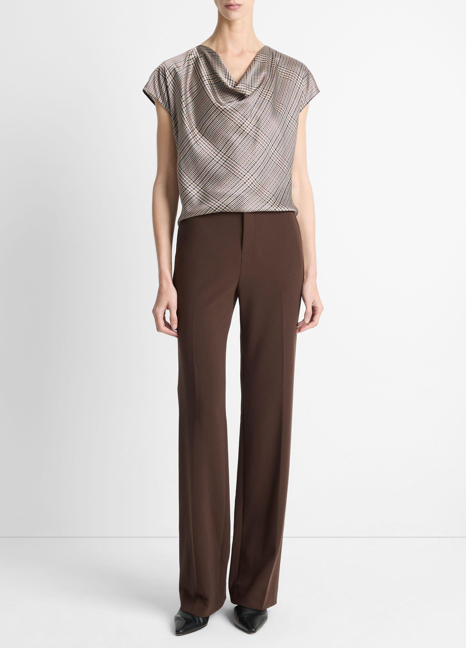 Pressed Plaid Silk Cowl-Neck Blouse image number 3