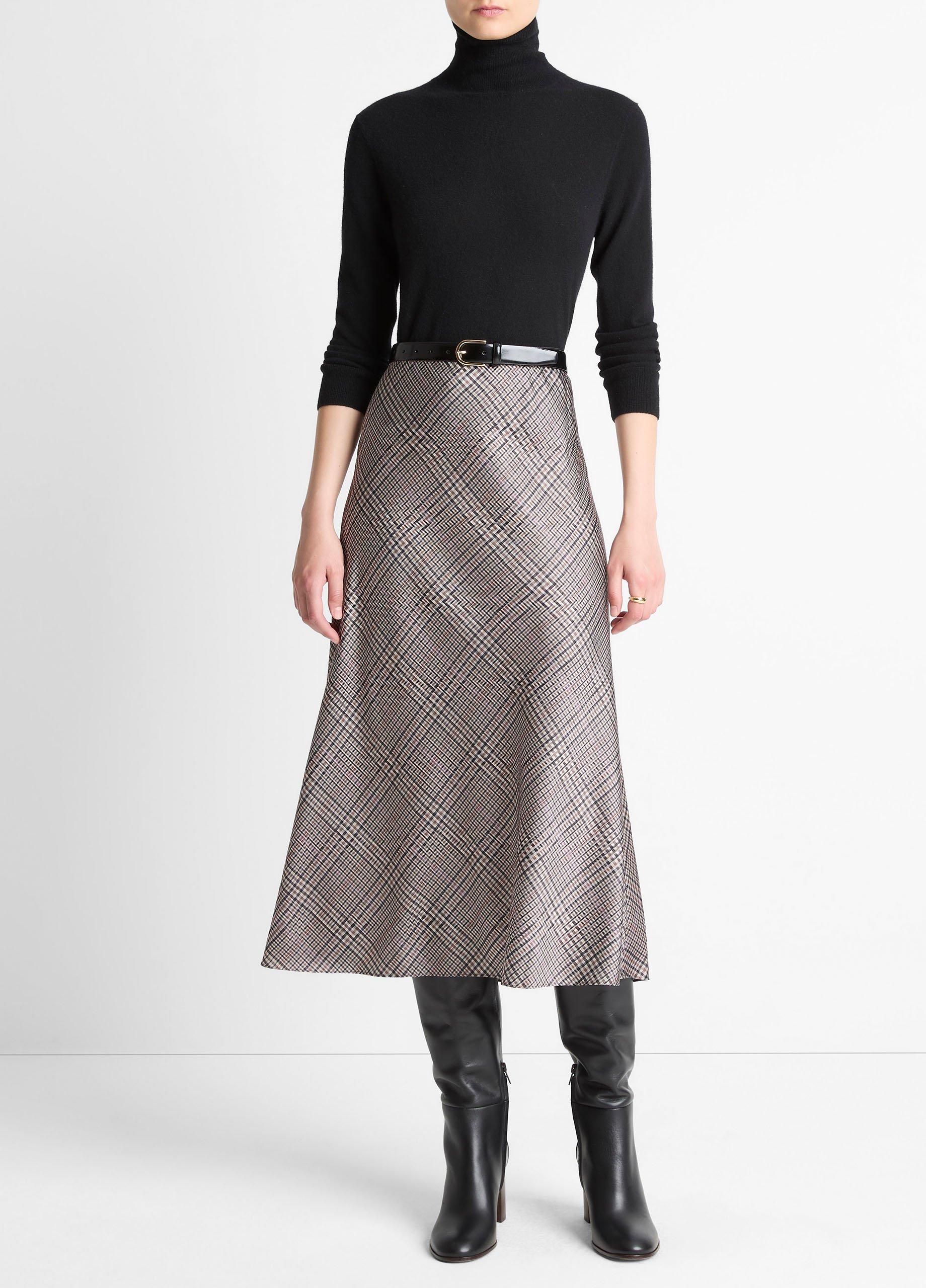 Pressed Plaid Satin Slip Skirt in Skirts | Vince