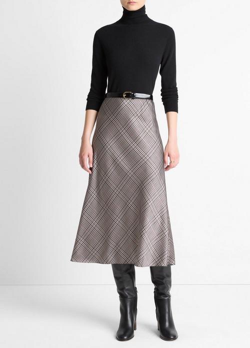 Pressed Plaid Satin Slip Skirt