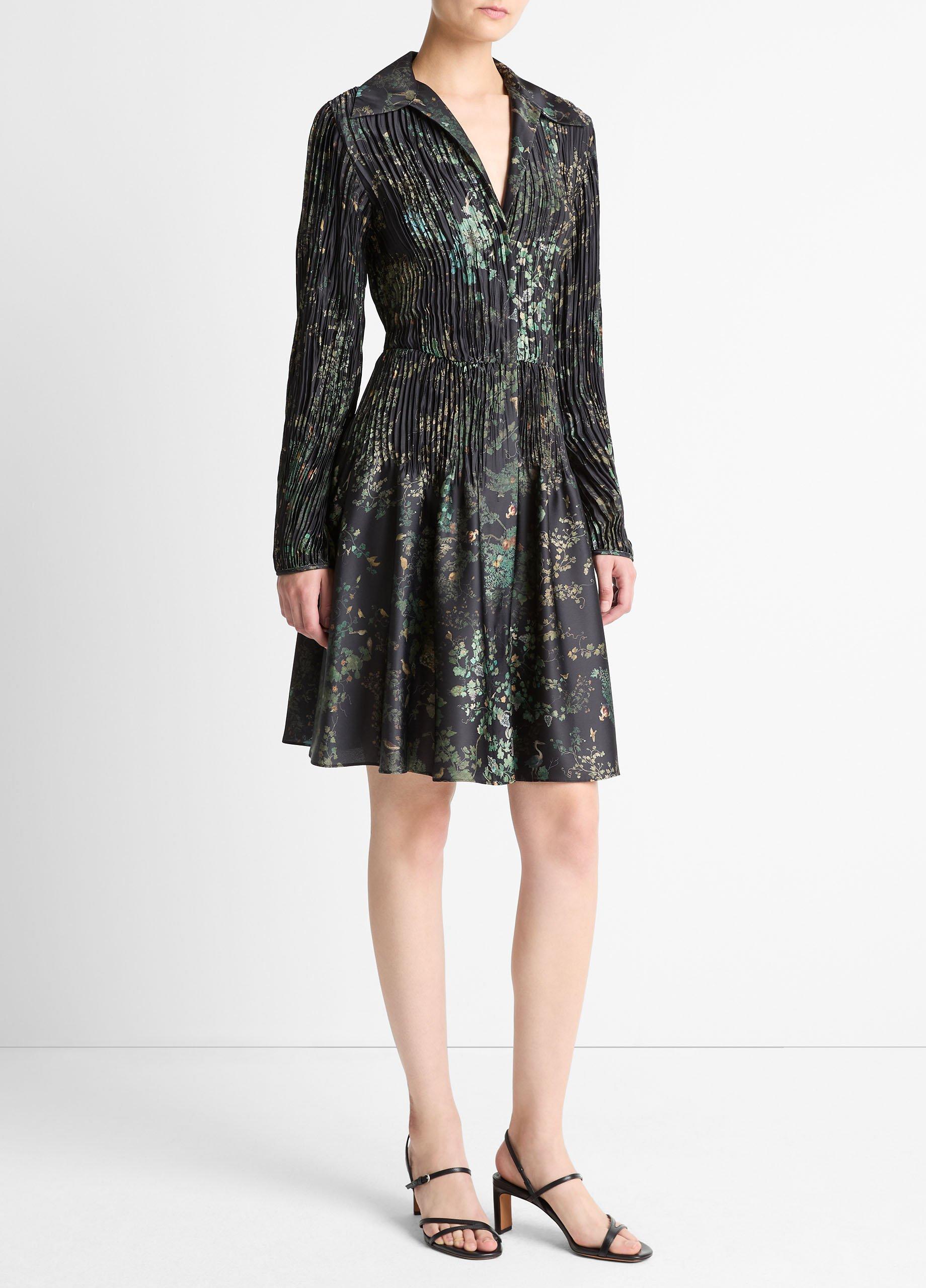 Grape Vine Crushed Satin Shirt Dress image number 1