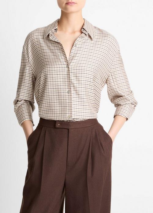 Smocked Micro-Check Button-Front Shirt