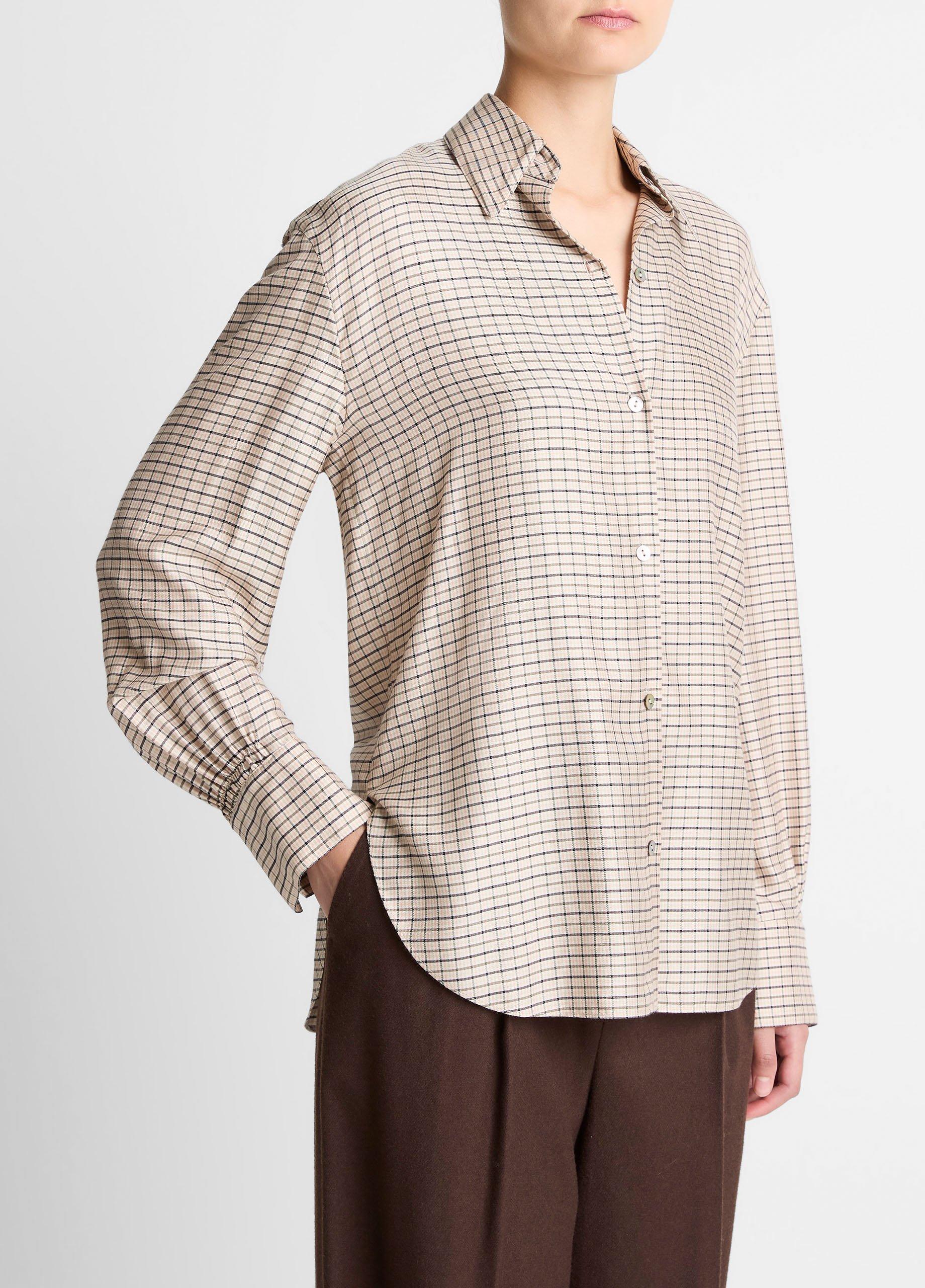Smocked Micro-Check Button-Front Shirt image number 1