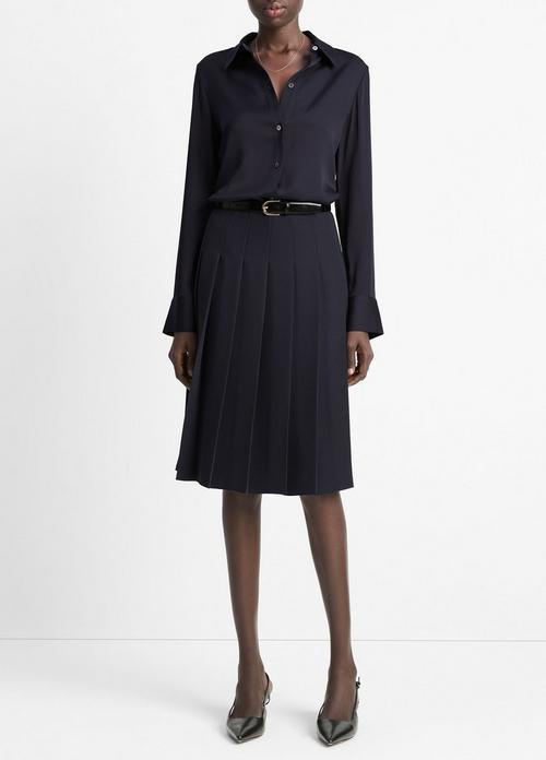 Pleated Crepe Knee Skirt