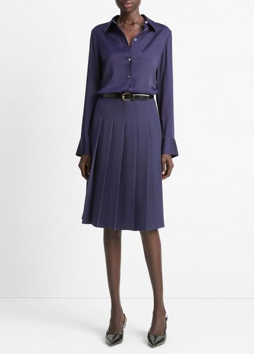 Pleated Crepe Knee Skirt