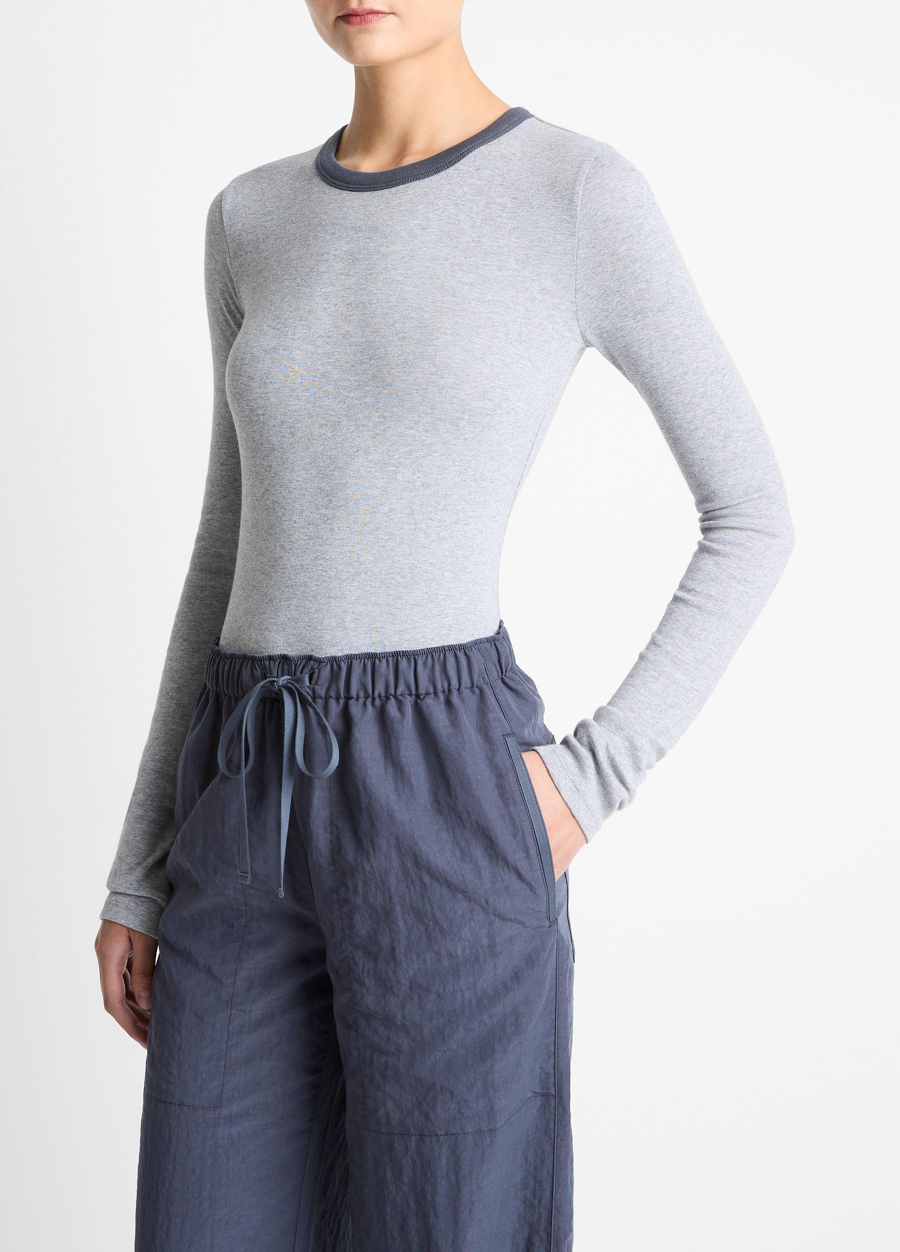 Tipped Heathered Pima Cotton-Blend Long-Sleeve T-Shirt image number 1