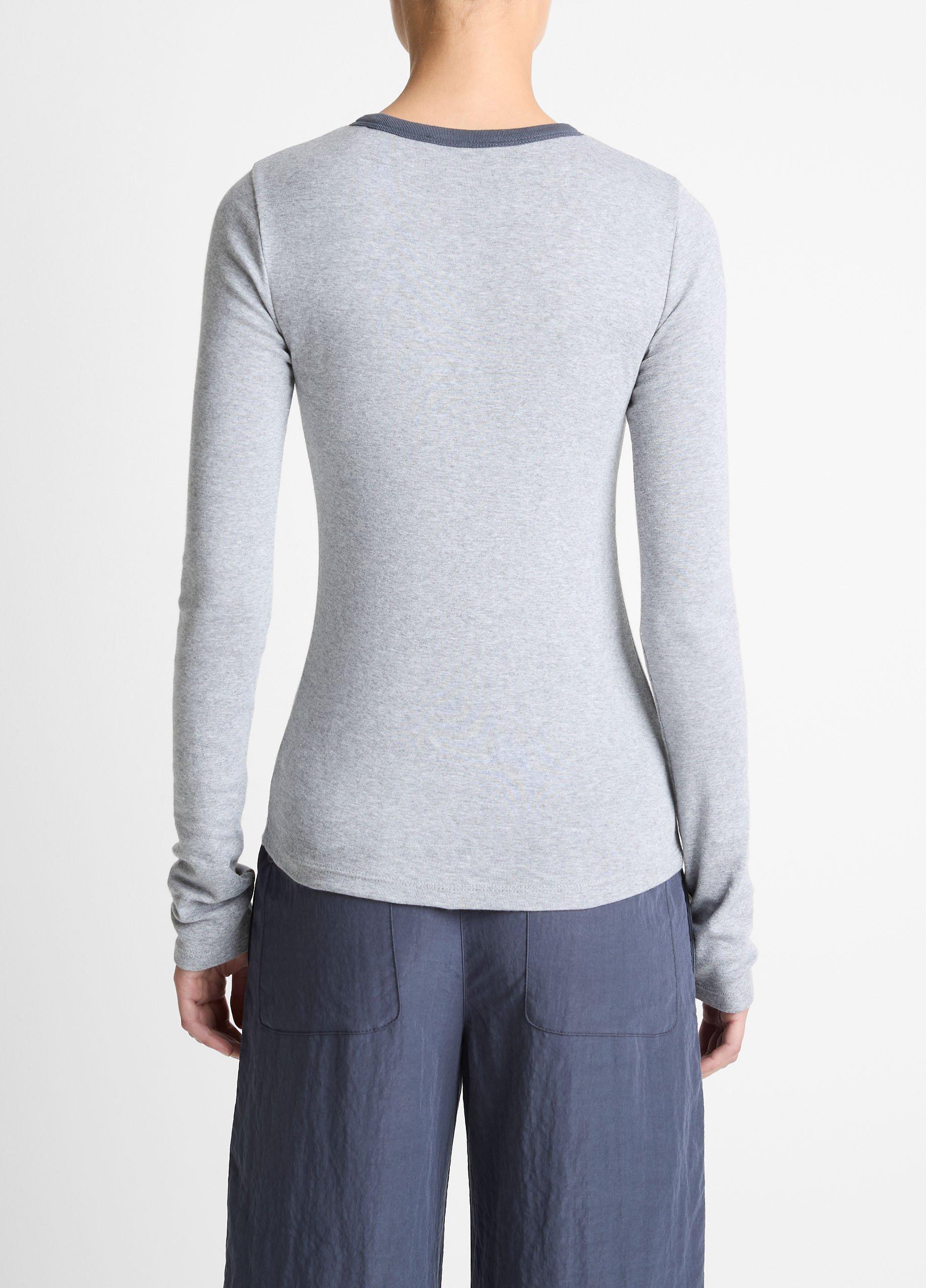 Tipped Heathered Pima Cotton-Blend Long-Sleeve T-Shirt image number 2