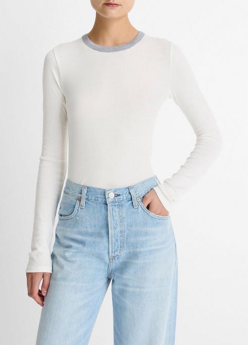 Tipped Heathered Pima Cotton-Blend Long-Sleeve T-Shirt
