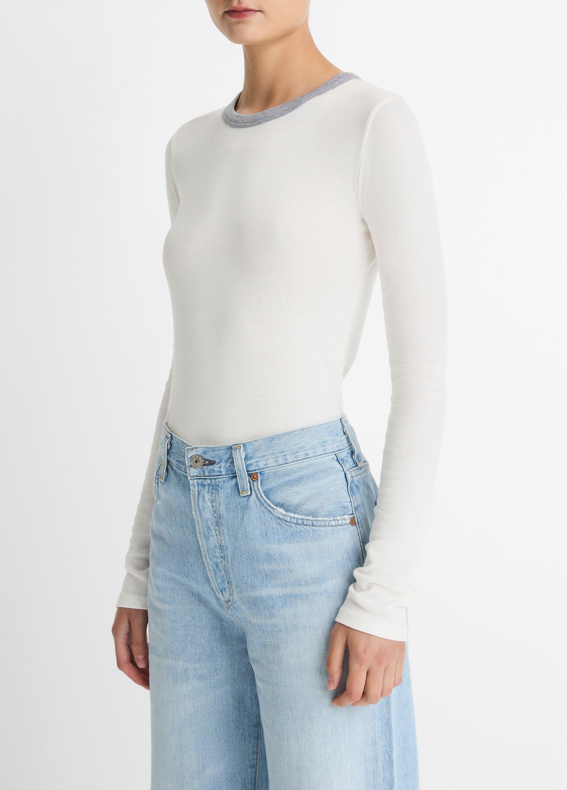 Tipped Heathered Pima Cotton-Blend Long-Sleeve T-Shirt image number 1