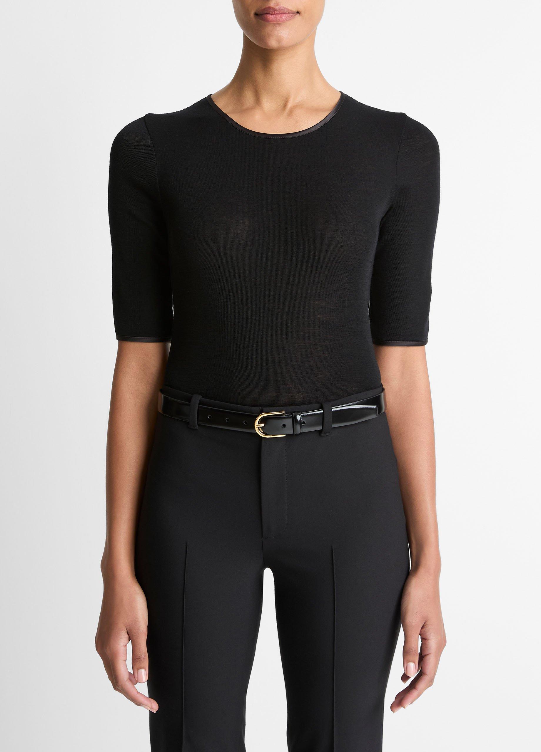 Satin-Trim Wool Elbow-Sleeve T-Shirt image number 0