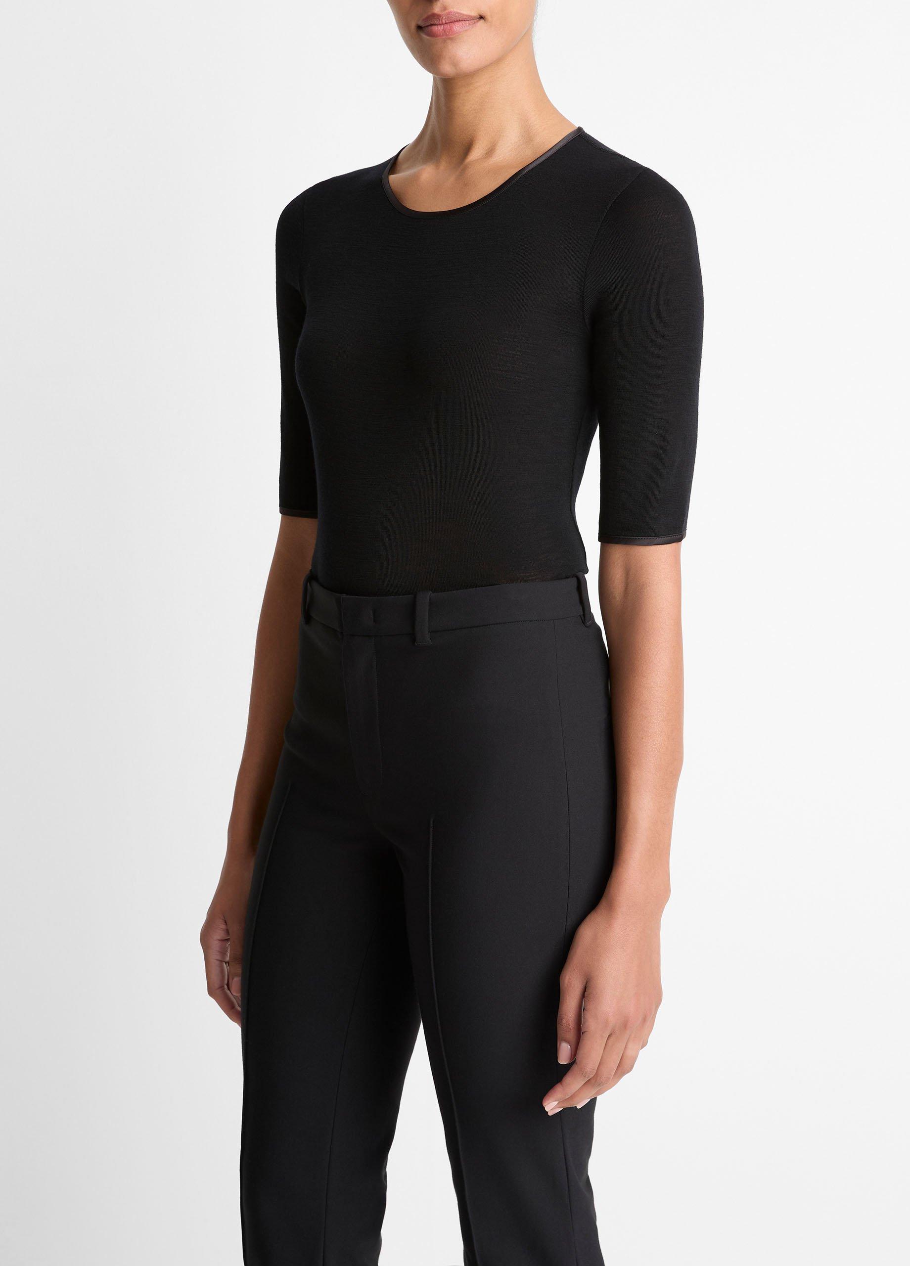 Satin-Trim Wool Elbow-Sleeve T-Shirt image number 1