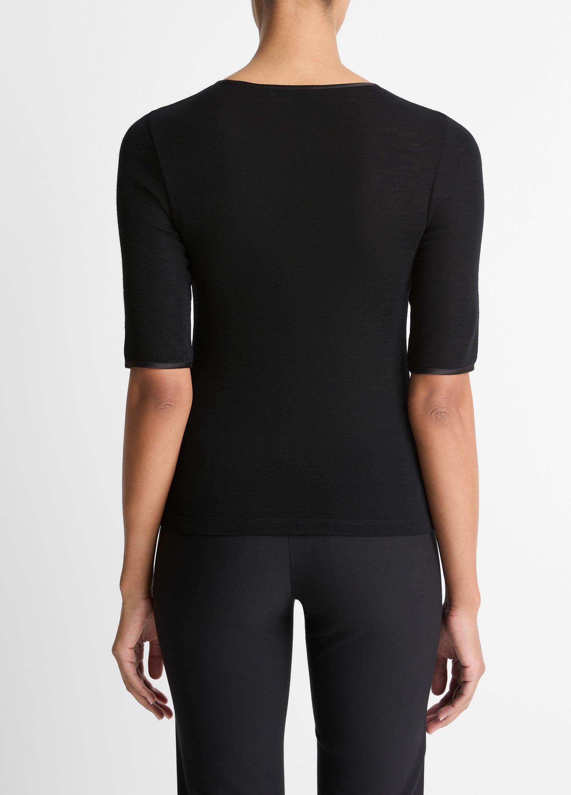 Satin-Trim Wool Elbow-Sleeve T-Shirt image number 2