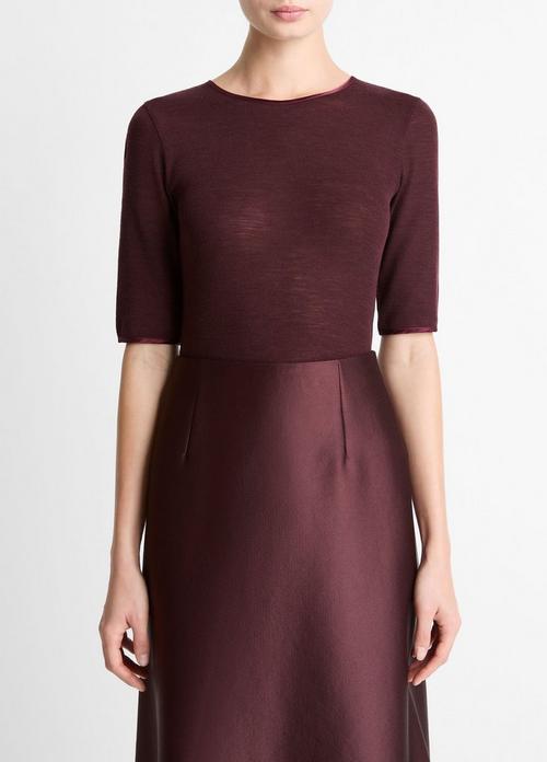 Satin-Trim Wool Elbow-Sleeve T-Shirt