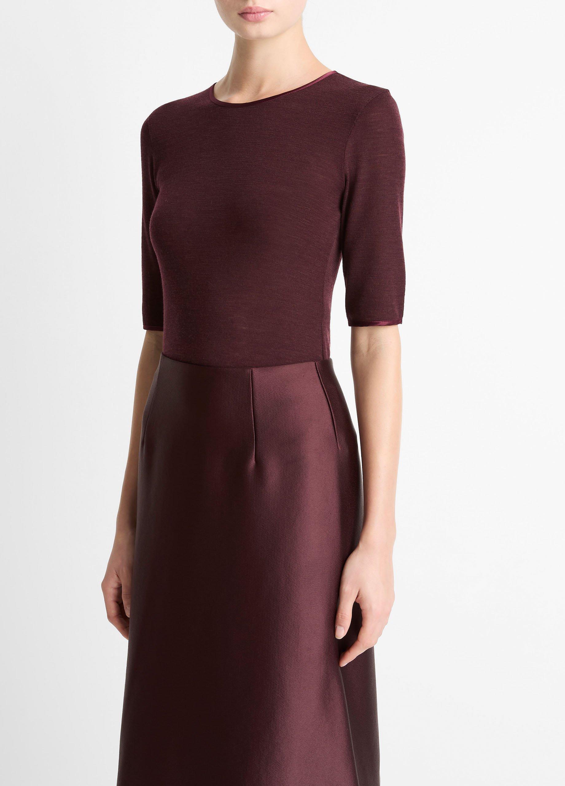 Satin-Trim Wool Elbow-Sleeve T-Shirt image number 1