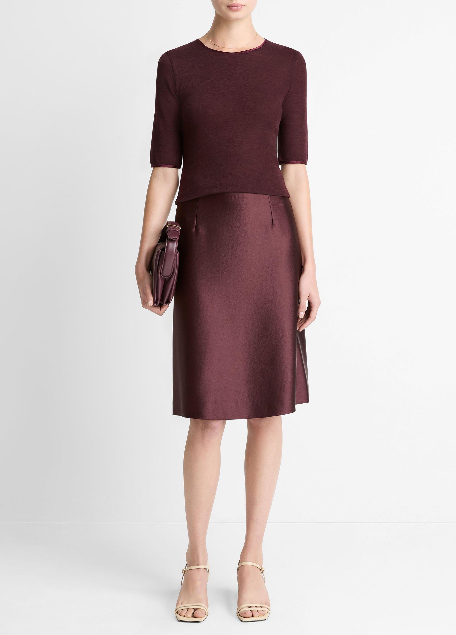 Satin-Trim Wool Elbow-Sleeve T-Shirt image number 3