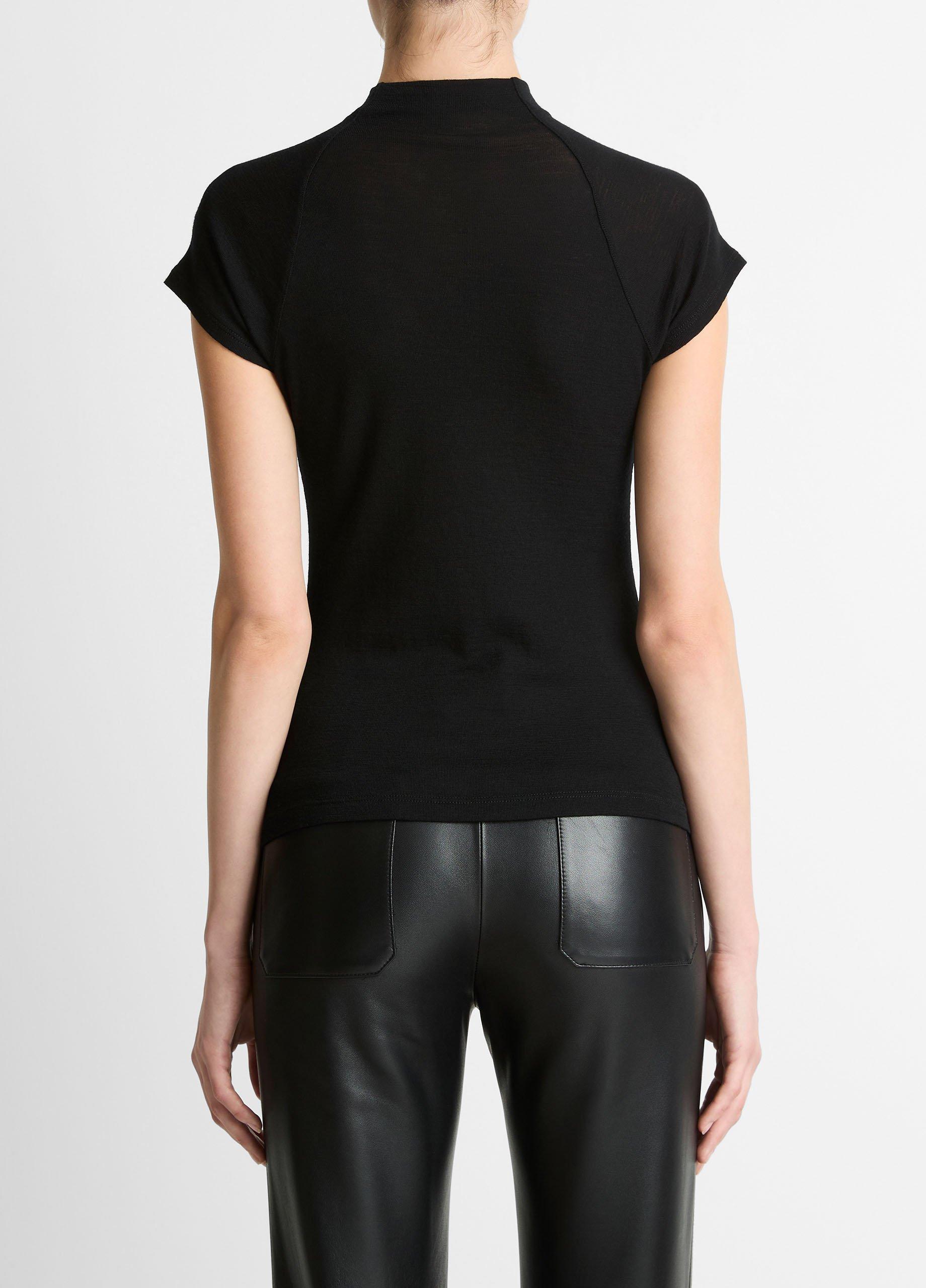 Wool Raglan Cap-Sleeve Mock-Neck Top image number 2