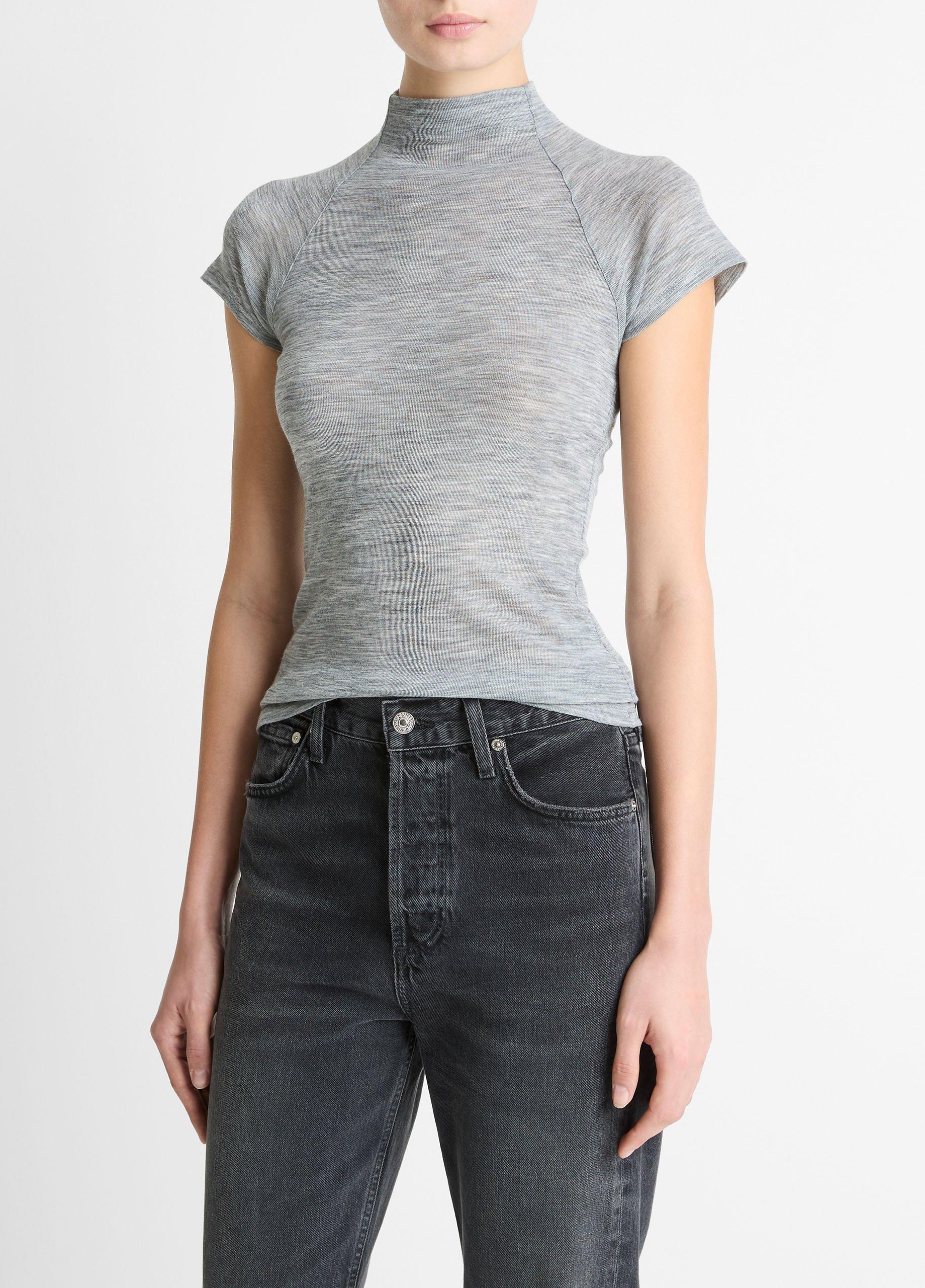 Wool Raglan Cap-Sleeve Mock-Neck Top image number 1