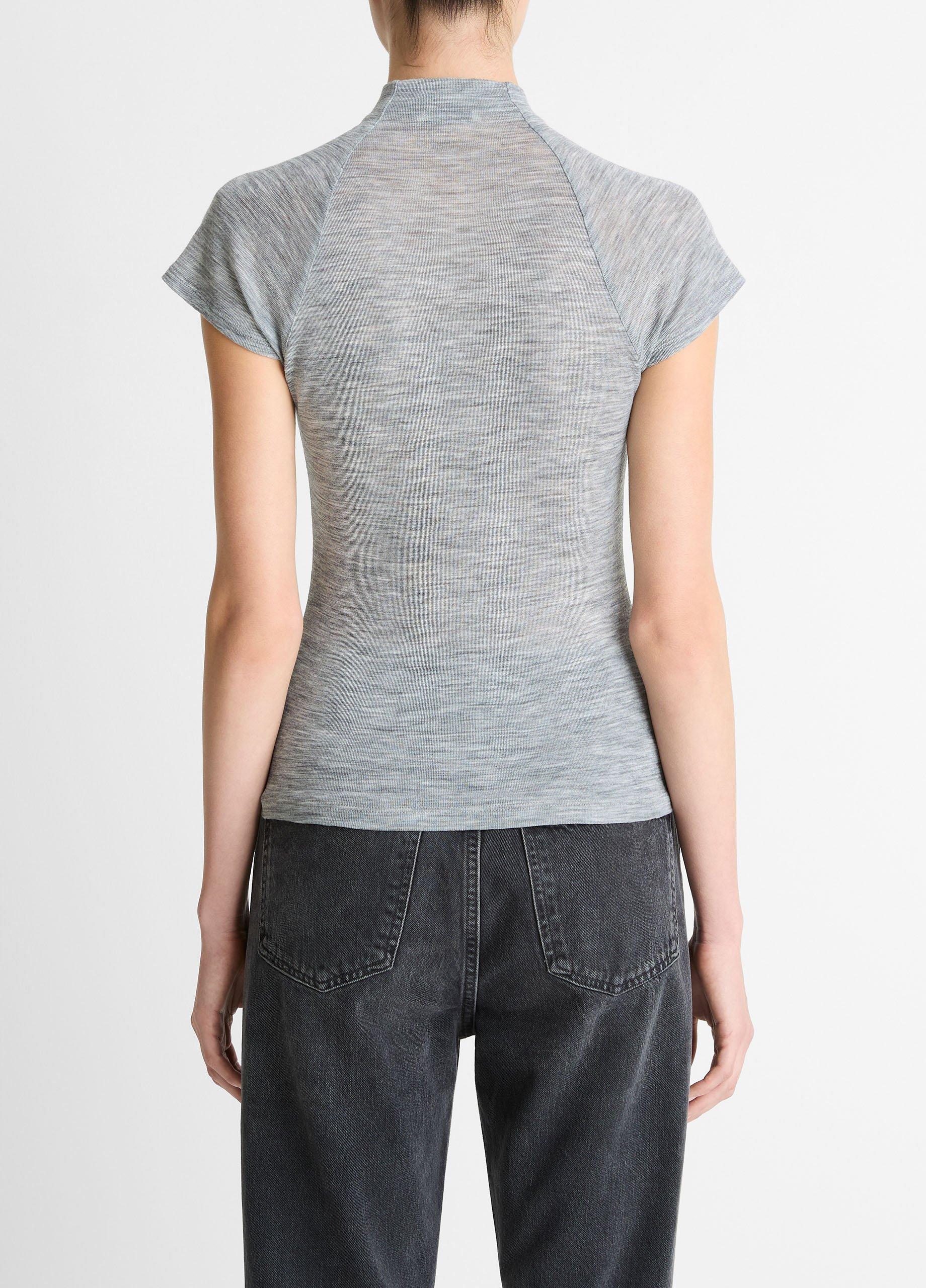 Wool Raglan Cap-Sleeve Mock-Neck Top image number 2