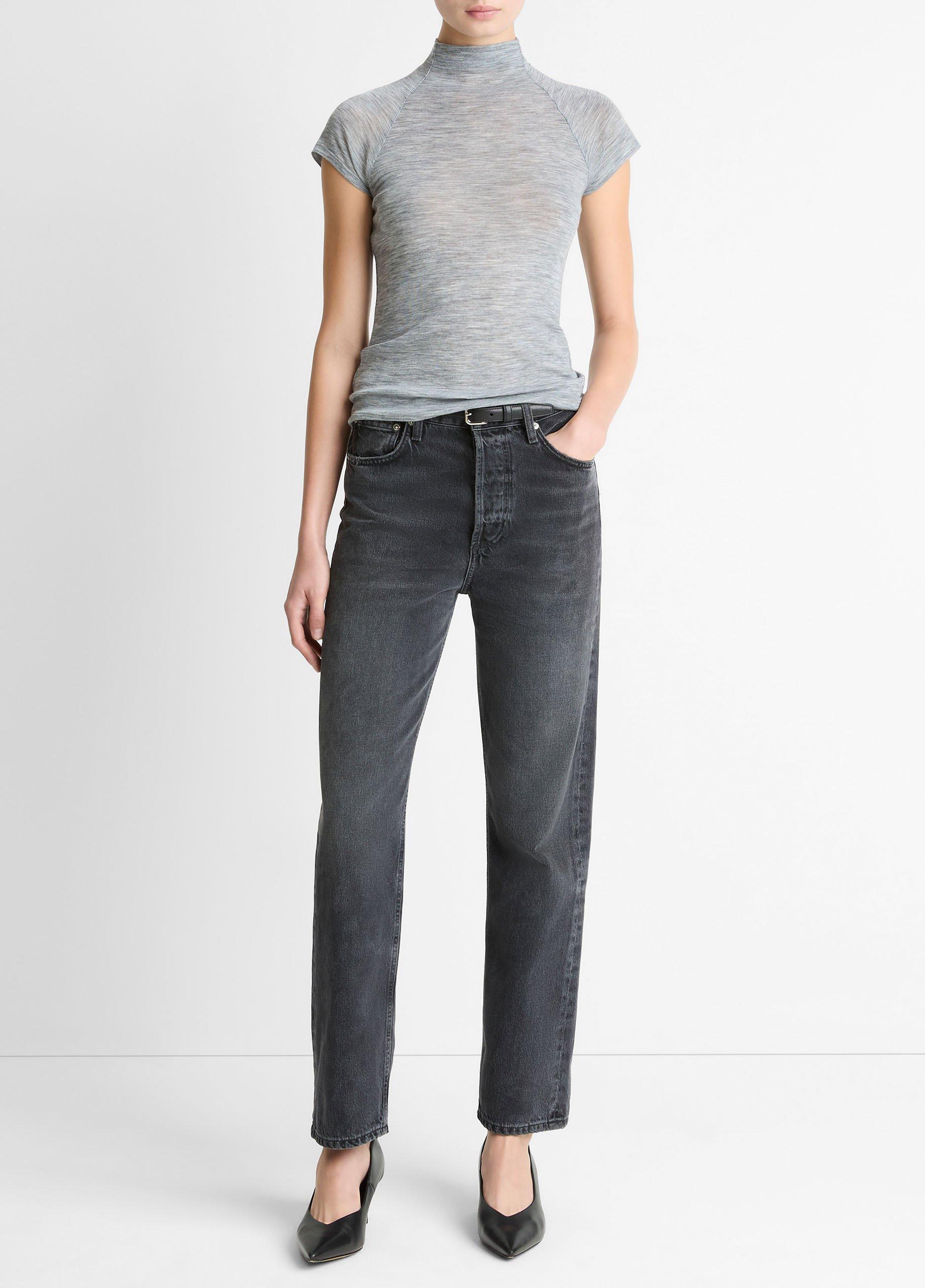 Wool Raglan Cap-Sleeve Mock-Neck Top image number 3