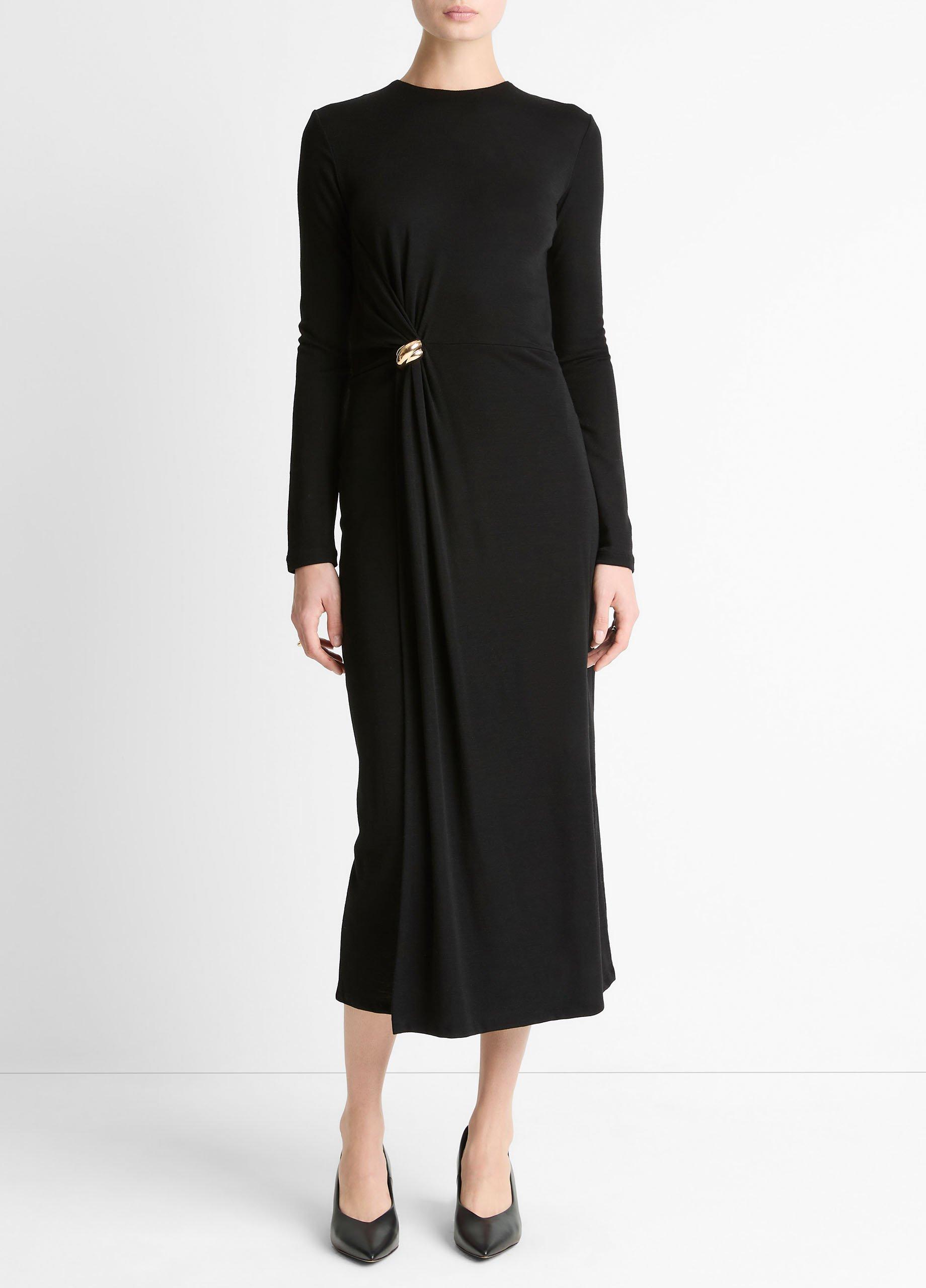 Cinched-Waist Wool-Blend Long-Sleeve Dress image number 0