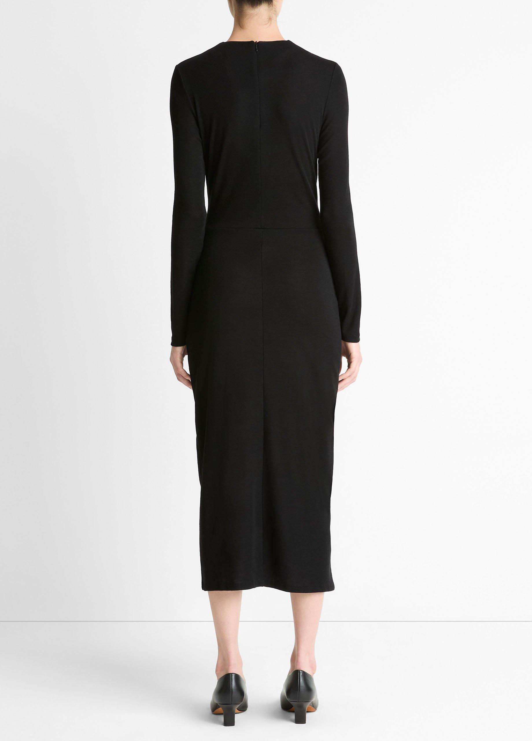 Cinched-Waist Wool-Blend Long-Sleeve Dress image number 2