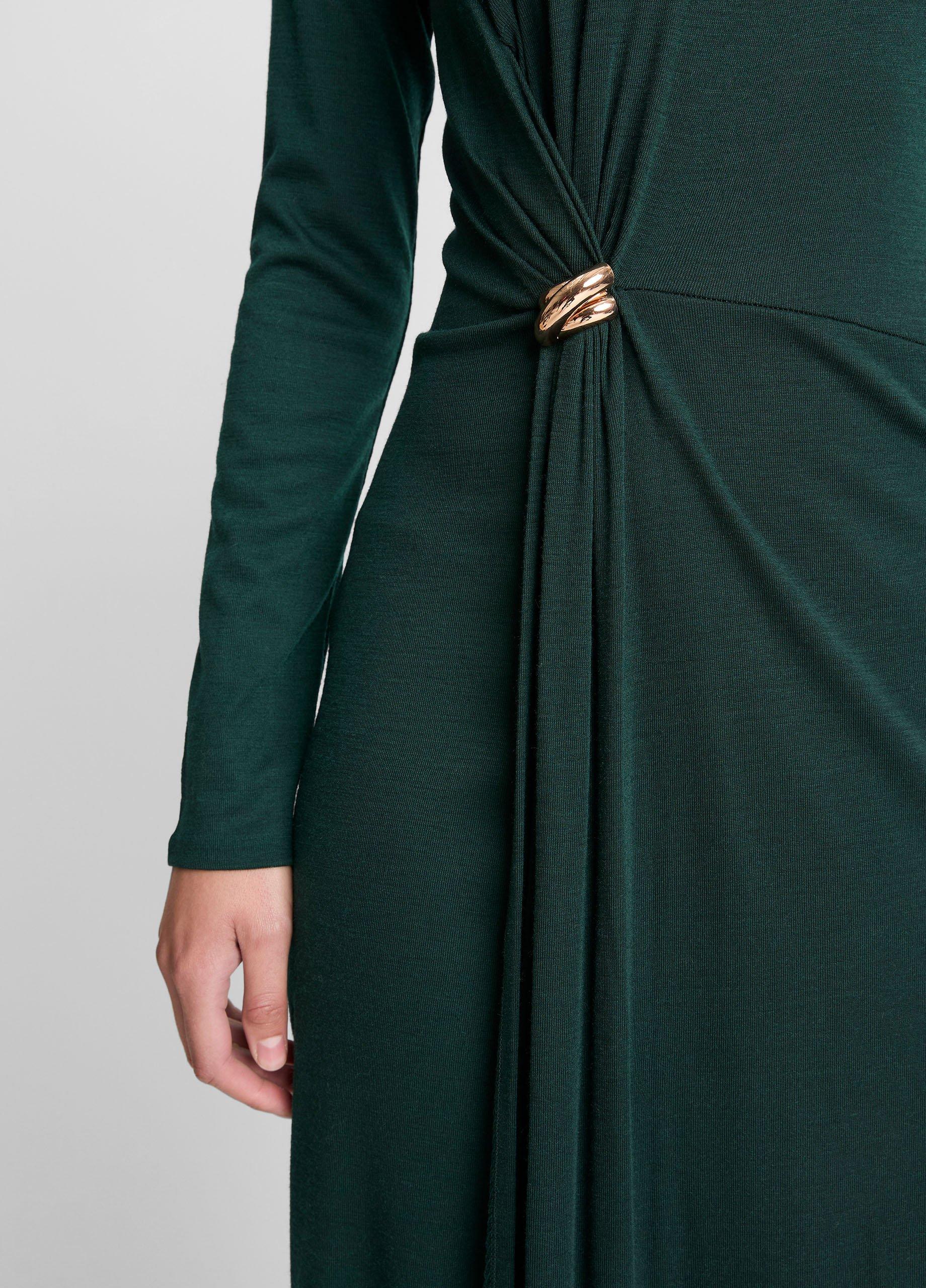 Cinched-Waist Wool-Blend Long-Sleeve Dress image number 3