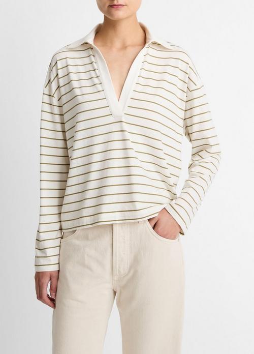 Striped Cotton Long-Sleeve Polo Shirt