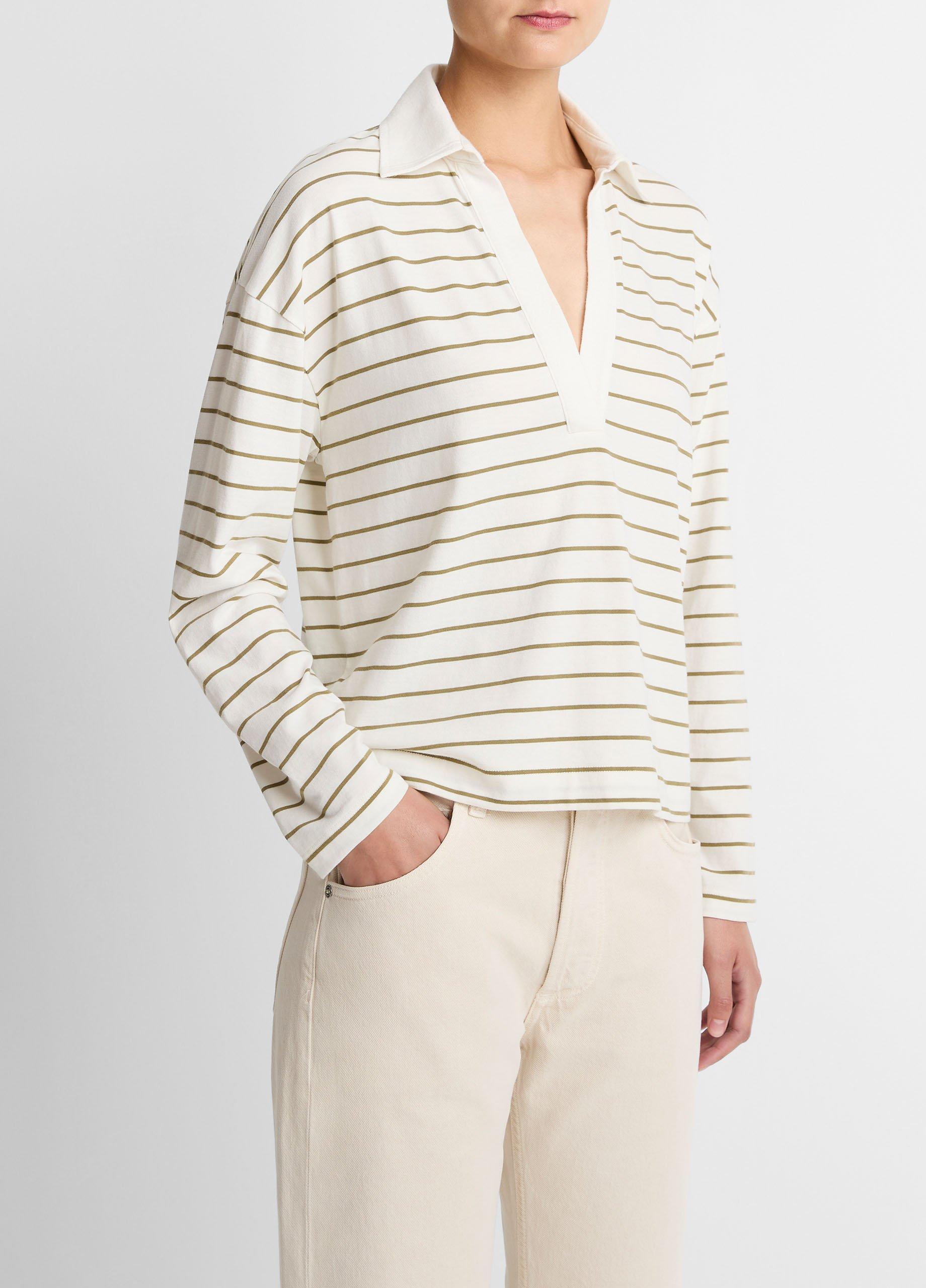 Striped Cotton Long-Sleeve Polo Shirt image number 1