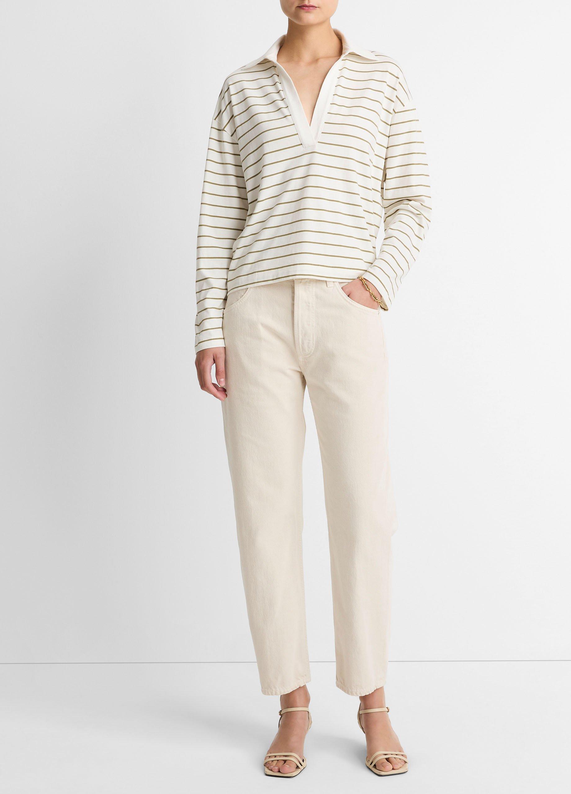 Striped Cotton Long-Sleeve Polo Shirt image number 3