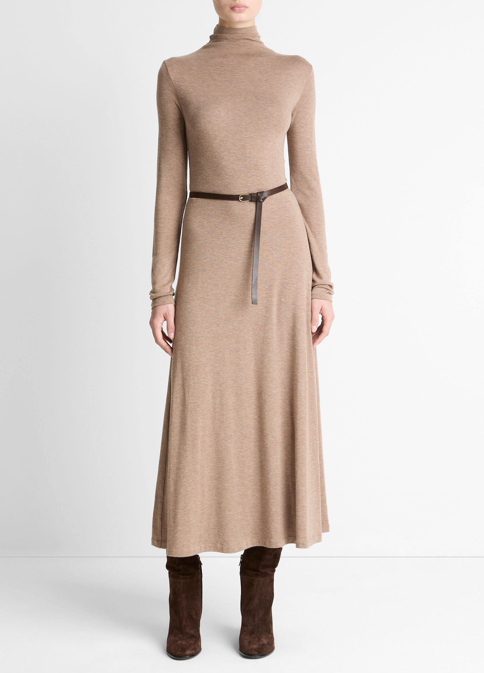 Cozy Jersey Funnel-Neck Long-Sleeve Dress