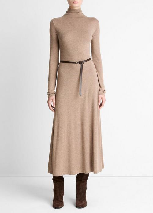 Cozy Jersey Funnel-Neck Long-Sleeve Dress