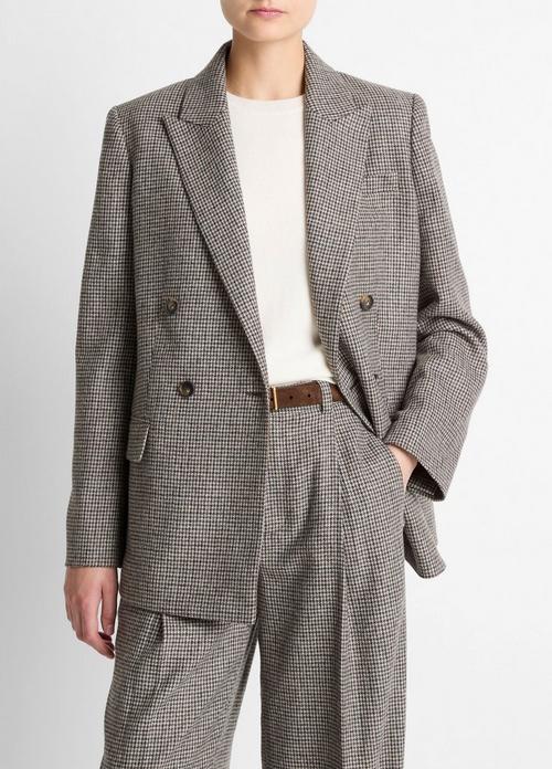 Plaid Wool-Blend Double-Breasted Blazer