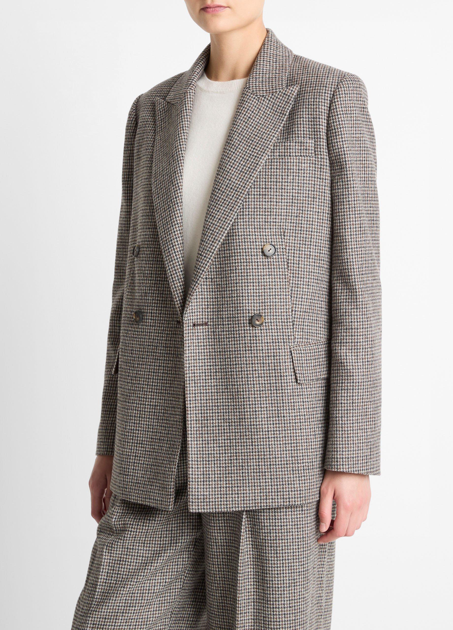 Plaid Wool-Blend Double-Breasted Blazer image number 1