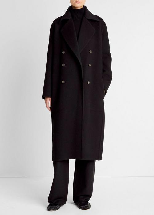 Wool-Blend Double-Breasted Long Coat