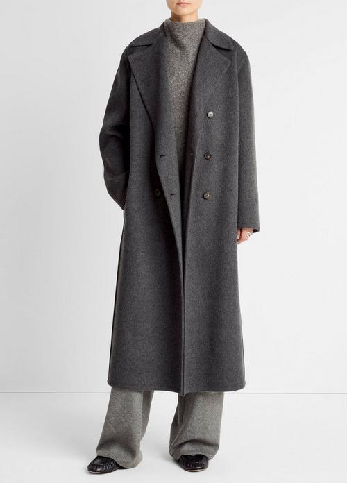 Wool-Blend Double-Breasted Long Coat