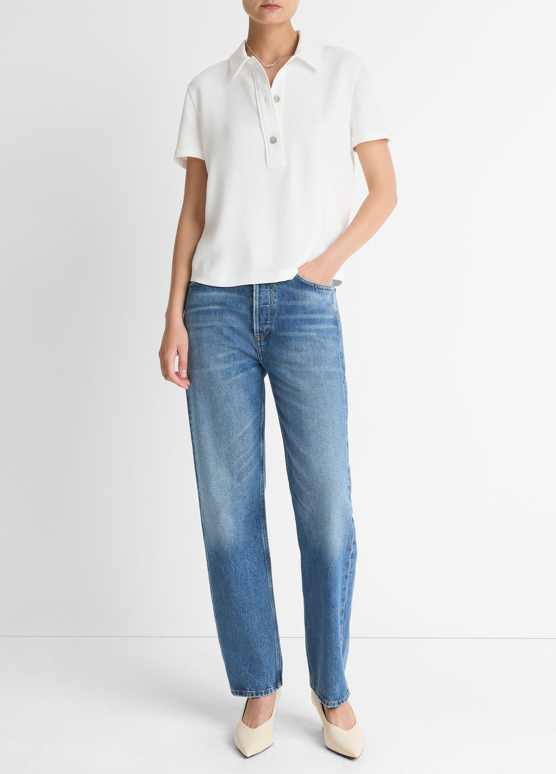 Crepe Polo Shirt in Short Sleeve | Vince