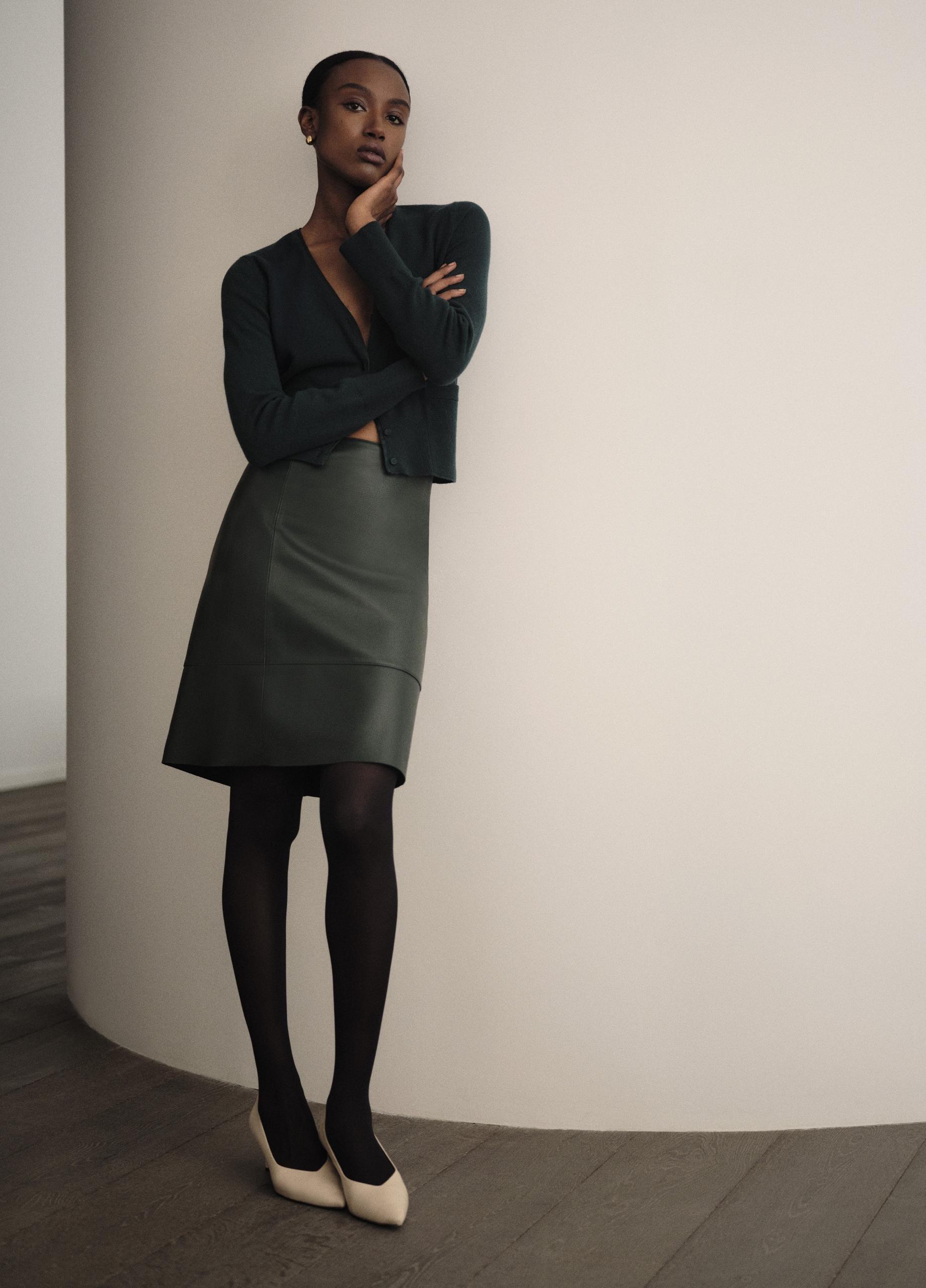 Leather Flared Knee Skirt image number 4