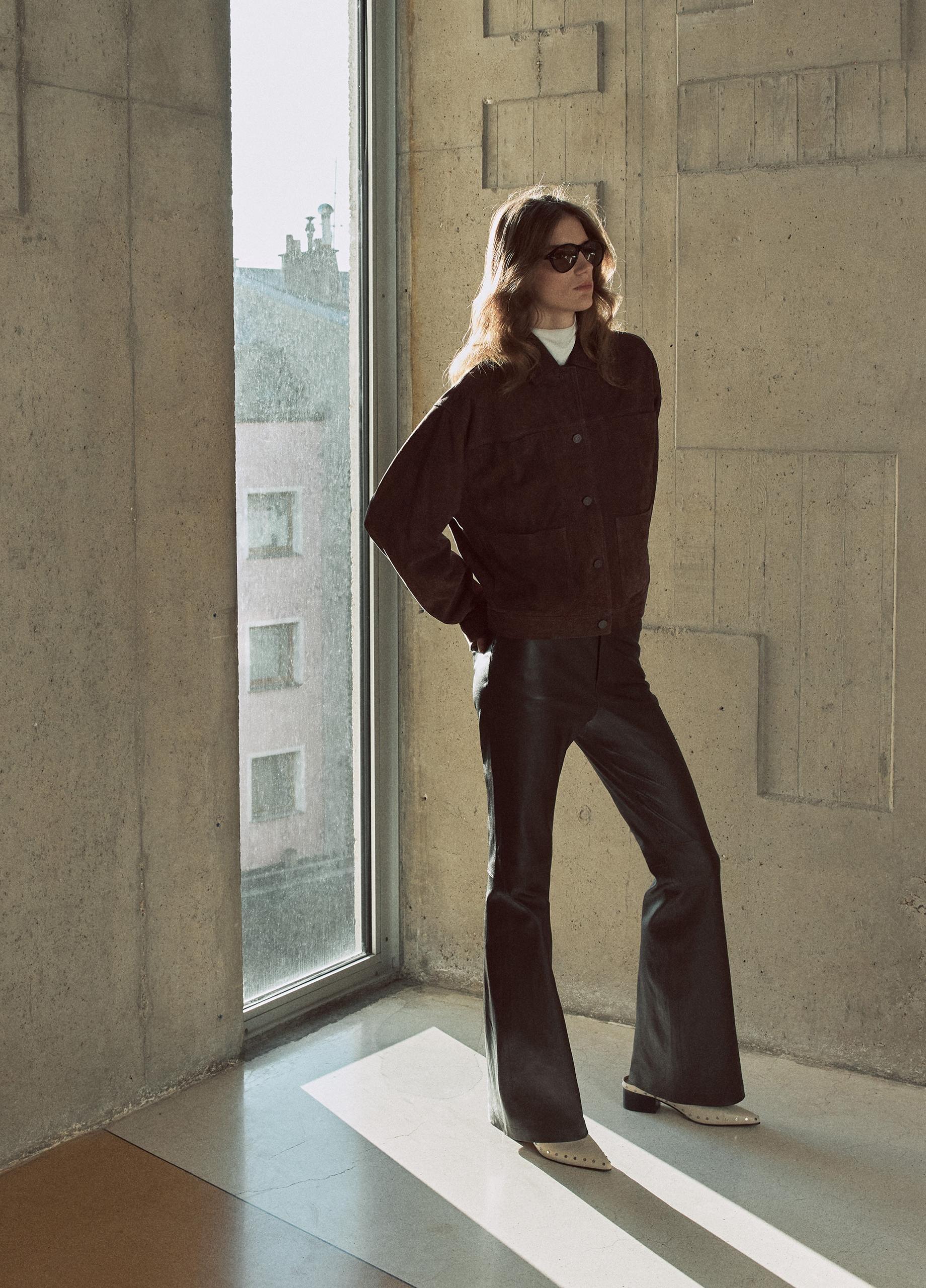 Stretch-Leather Mid-Rise Flare Pant image number 4