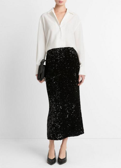 Sequined Velvet Column Skirt