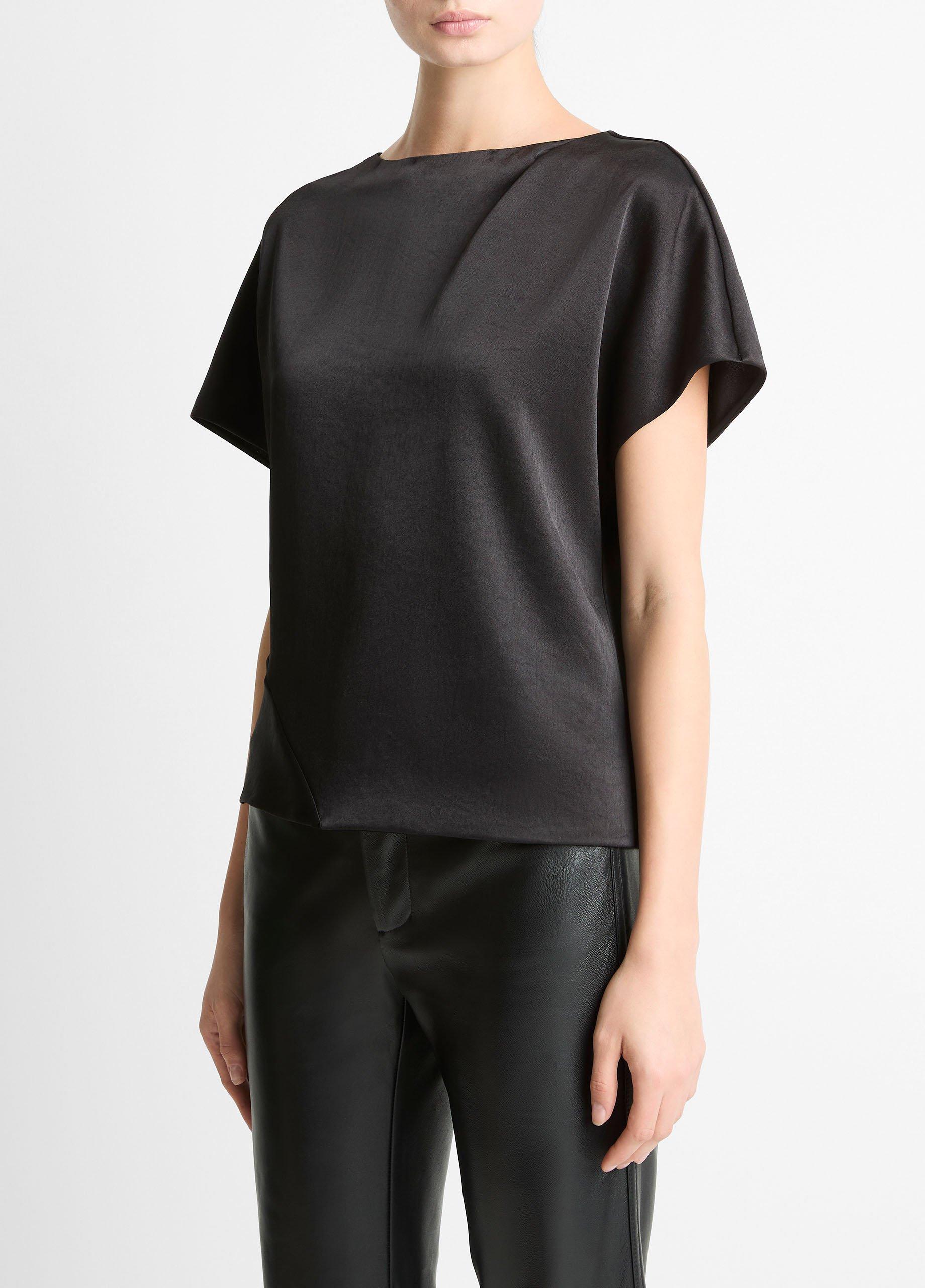 Draped Satin Dolman-Sleeve Blouse in Short Sleeve | Vince