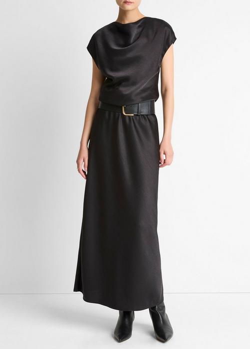 Draped Satin Cowl-Neck Dress