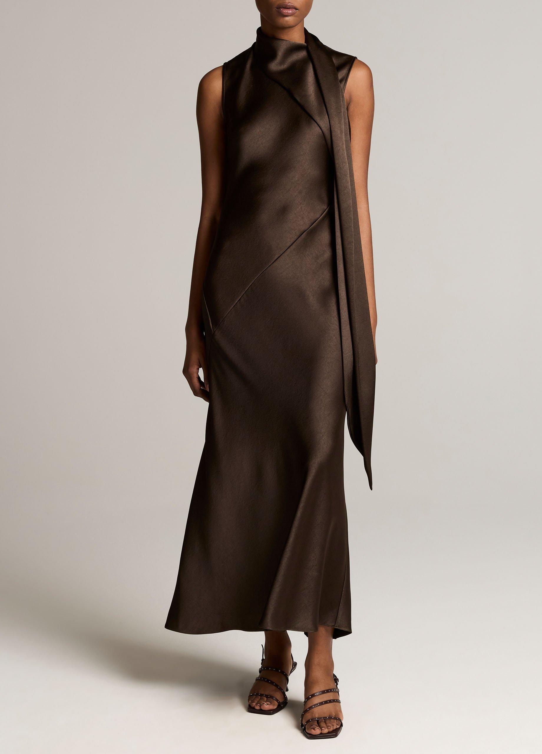 Satin Scarf-Neck Dress image number 0